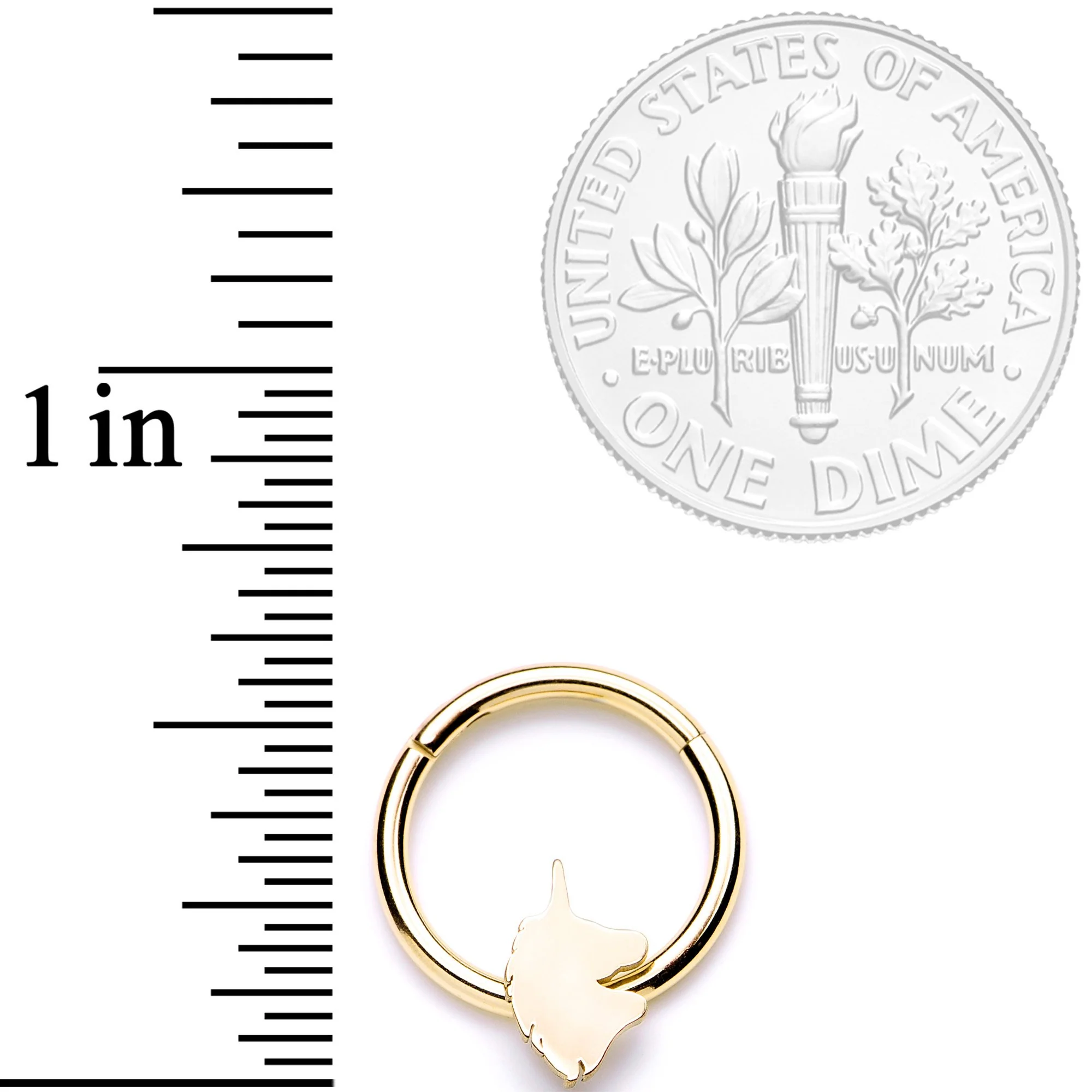 16G 3/8 Gold Tone Unicorn Hinged Segment Ring - Image 3