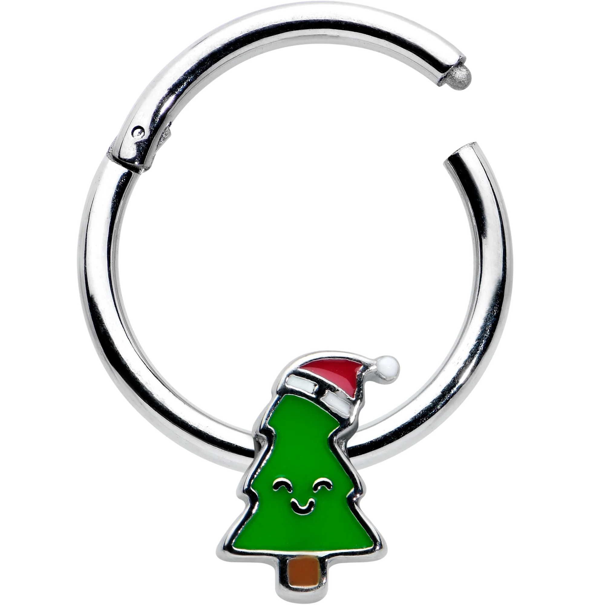 16G 3/8 Happy Christmas Tree Holiday Hat Hinged Segment Ring - Image 2