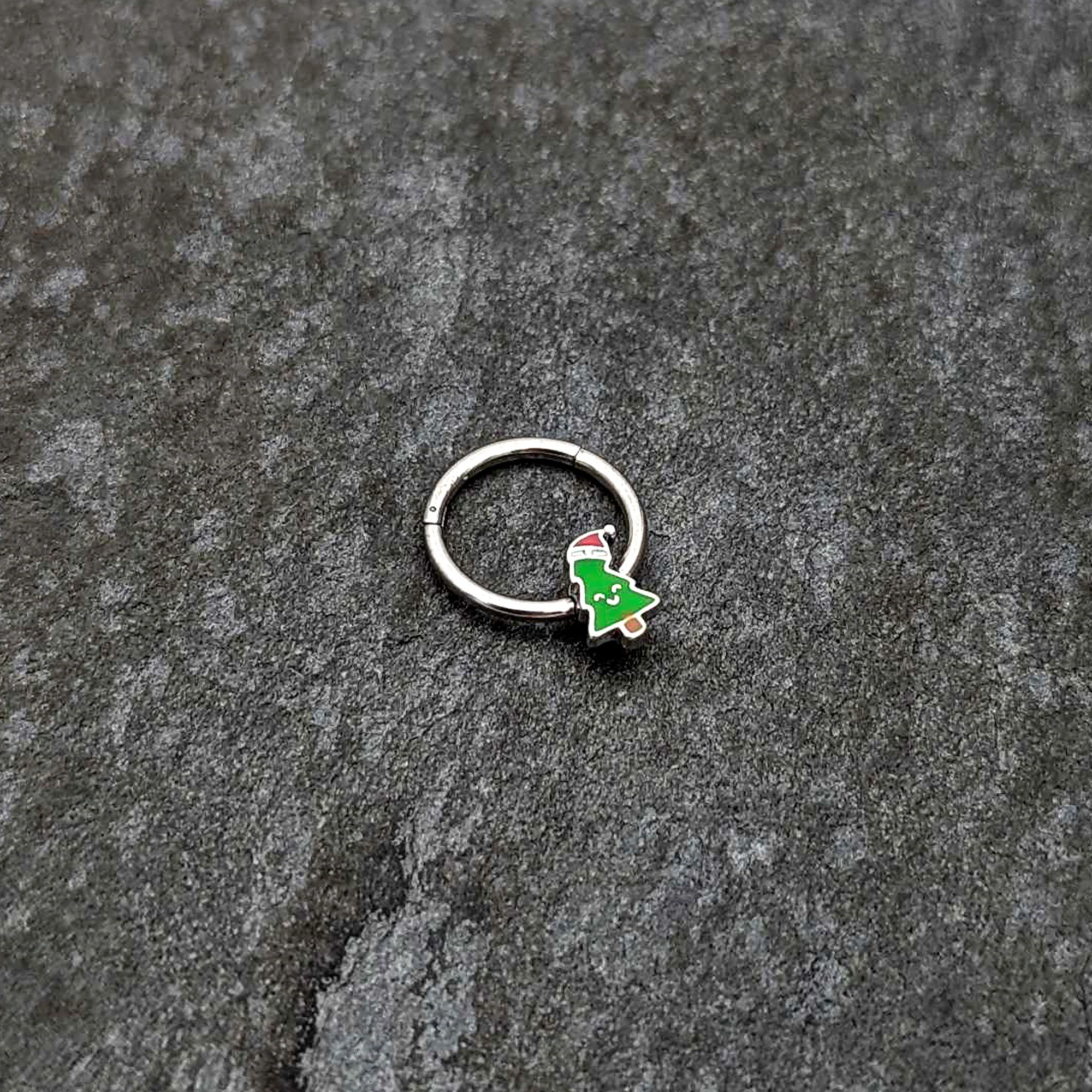 16G 3/8 Happy Christmas Tree Holiday Hat Hinged Segment Ring - Image 4