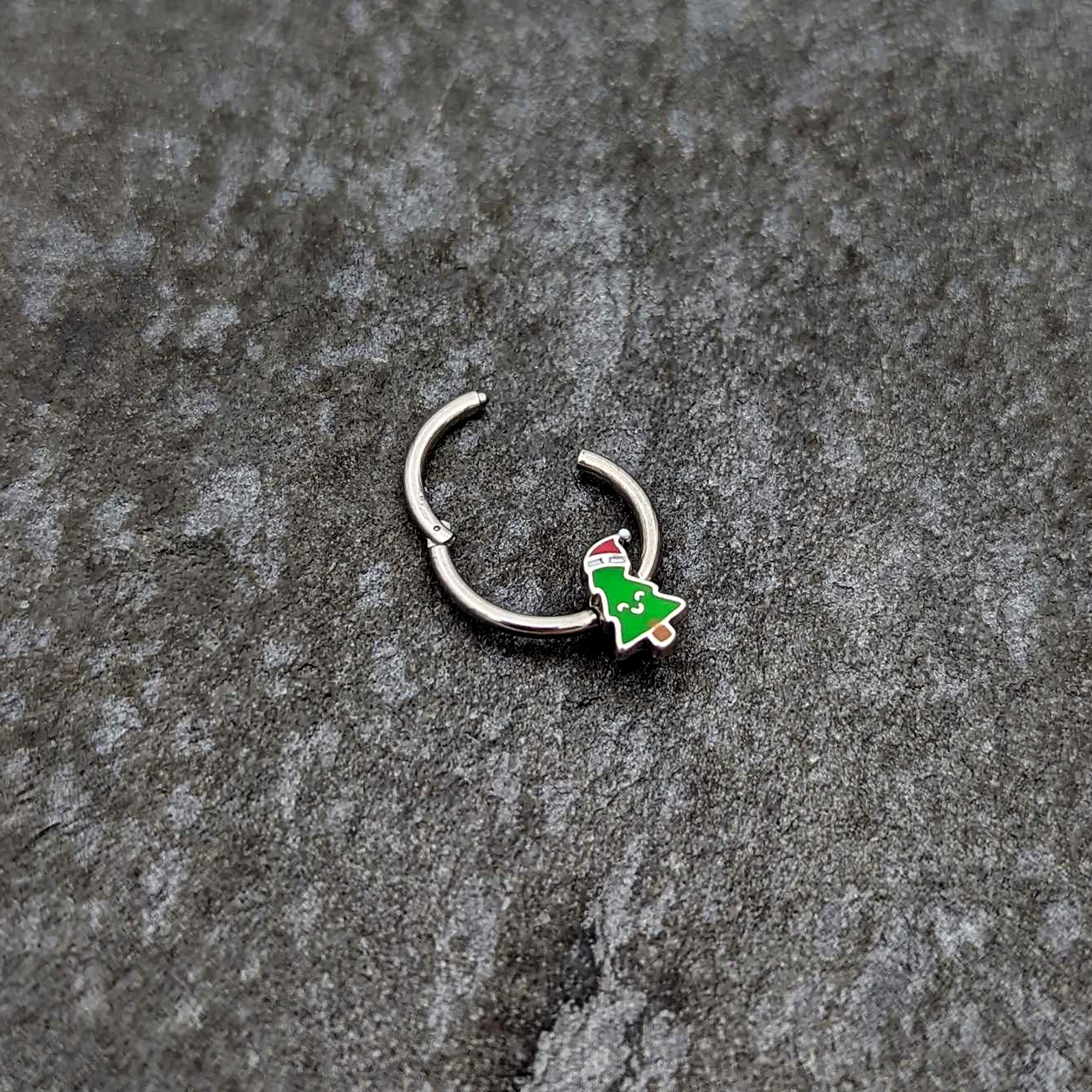 16G 3/8 Happy Christmas Tree Holiday Hat Hinged Segment Ring - Image 5