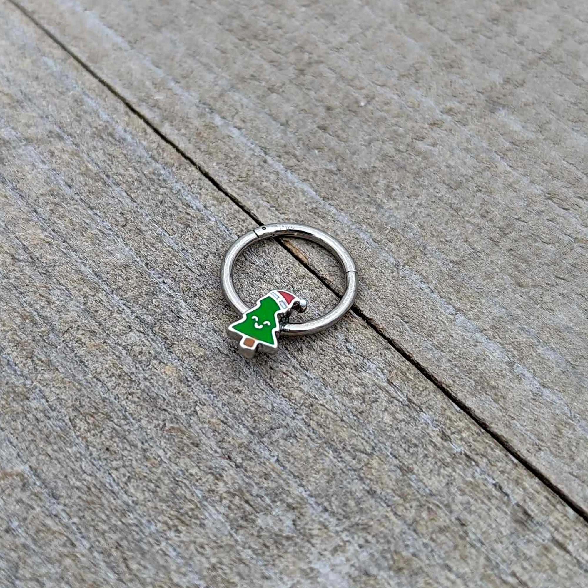 16G 3/8 Happy Christmas Tree Holiday Hat Hinged Segment Ring - Image 6