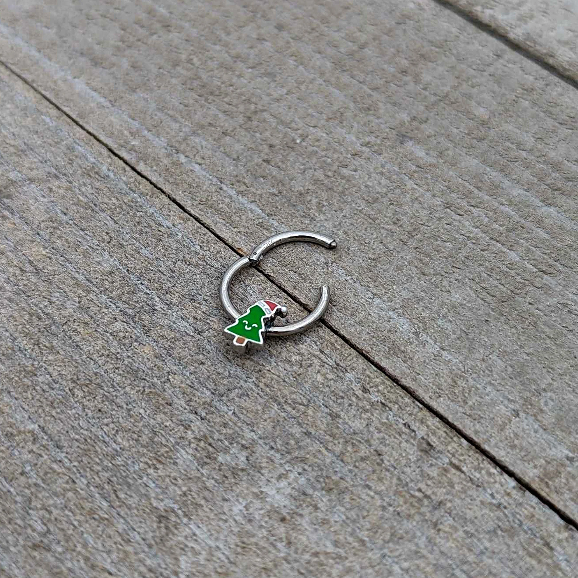 16G 3/8 Happy Christmas Tree Holiday Hat Hinged Segment Ring - Image 7