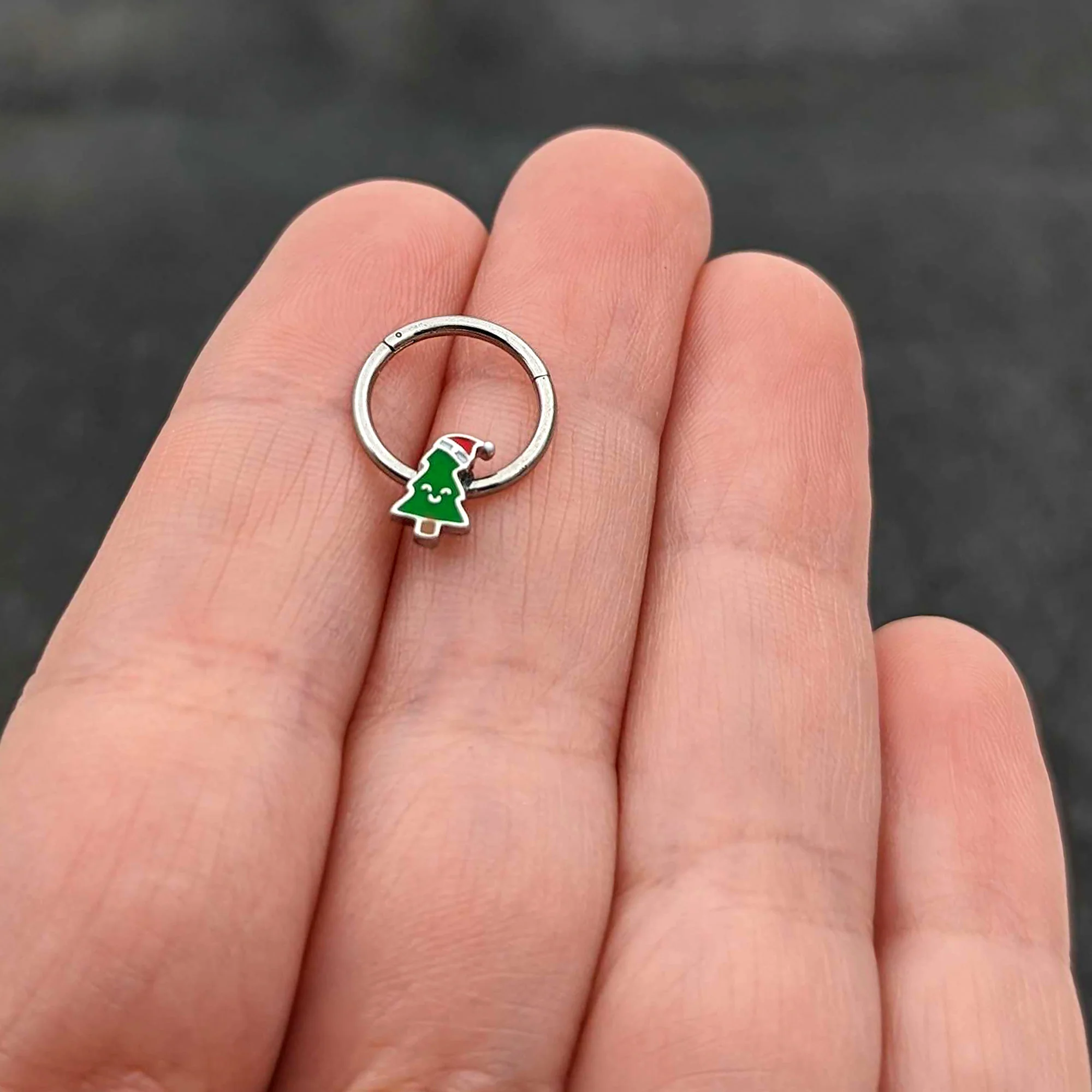 16G 3/8 Happy Christmas Tree Holiday Hat Hinged Segment Ring - Image 8