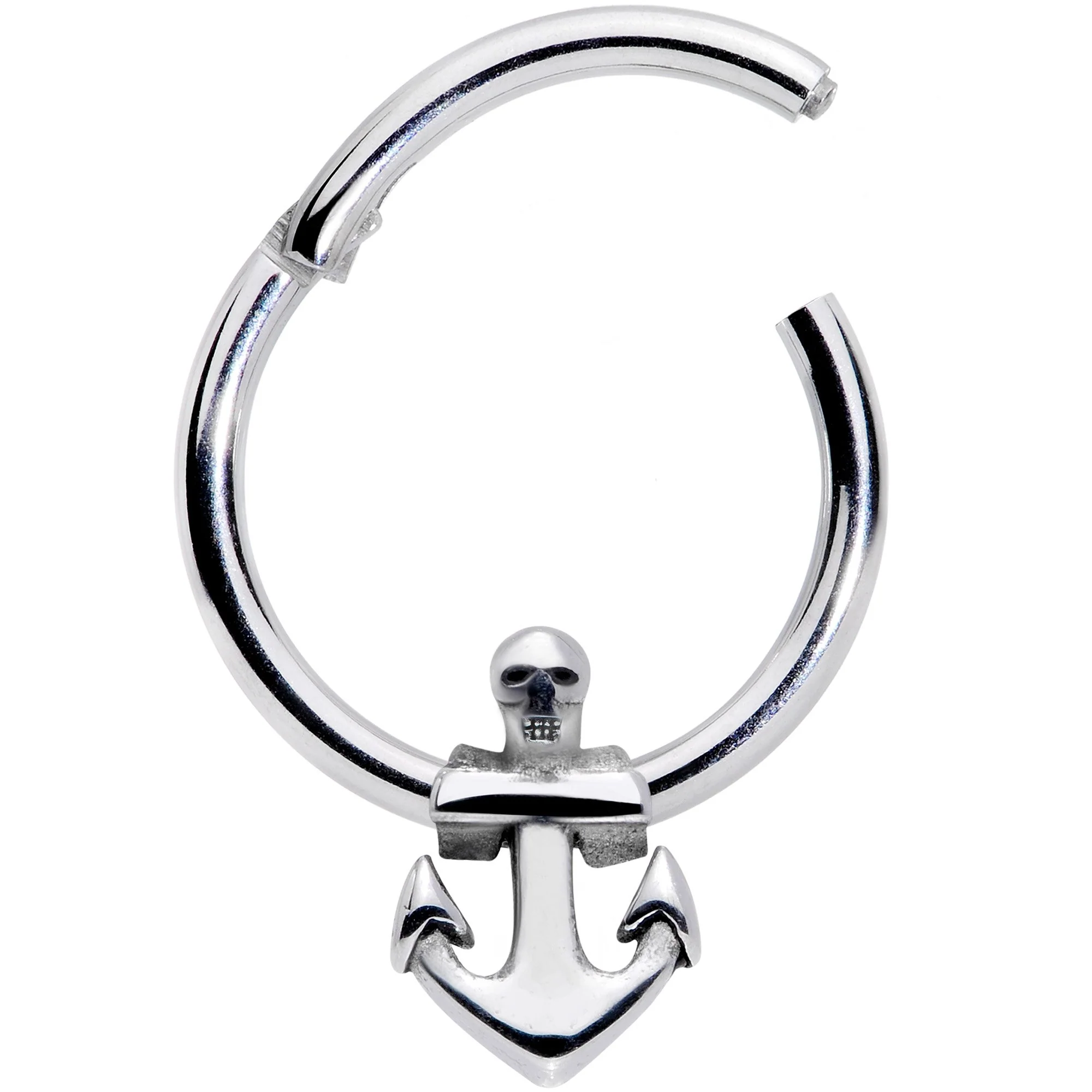 16G 3/8 Nautical Anchor Hinged Segment Ring - Image 2