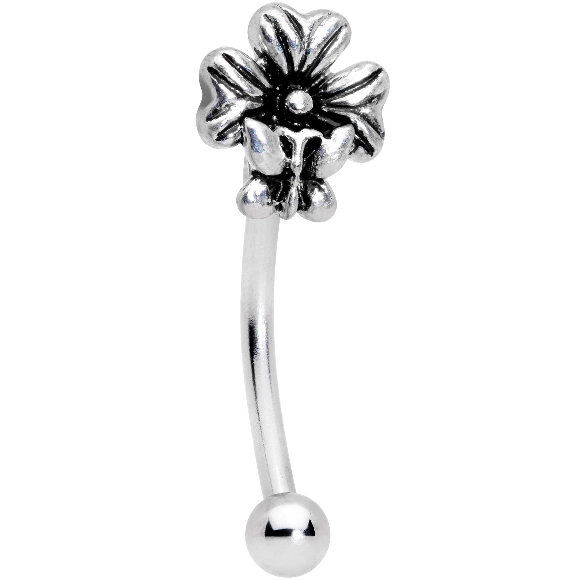 16G 3/8 Perching Butterfly Clover Curved Eyebrow Ring