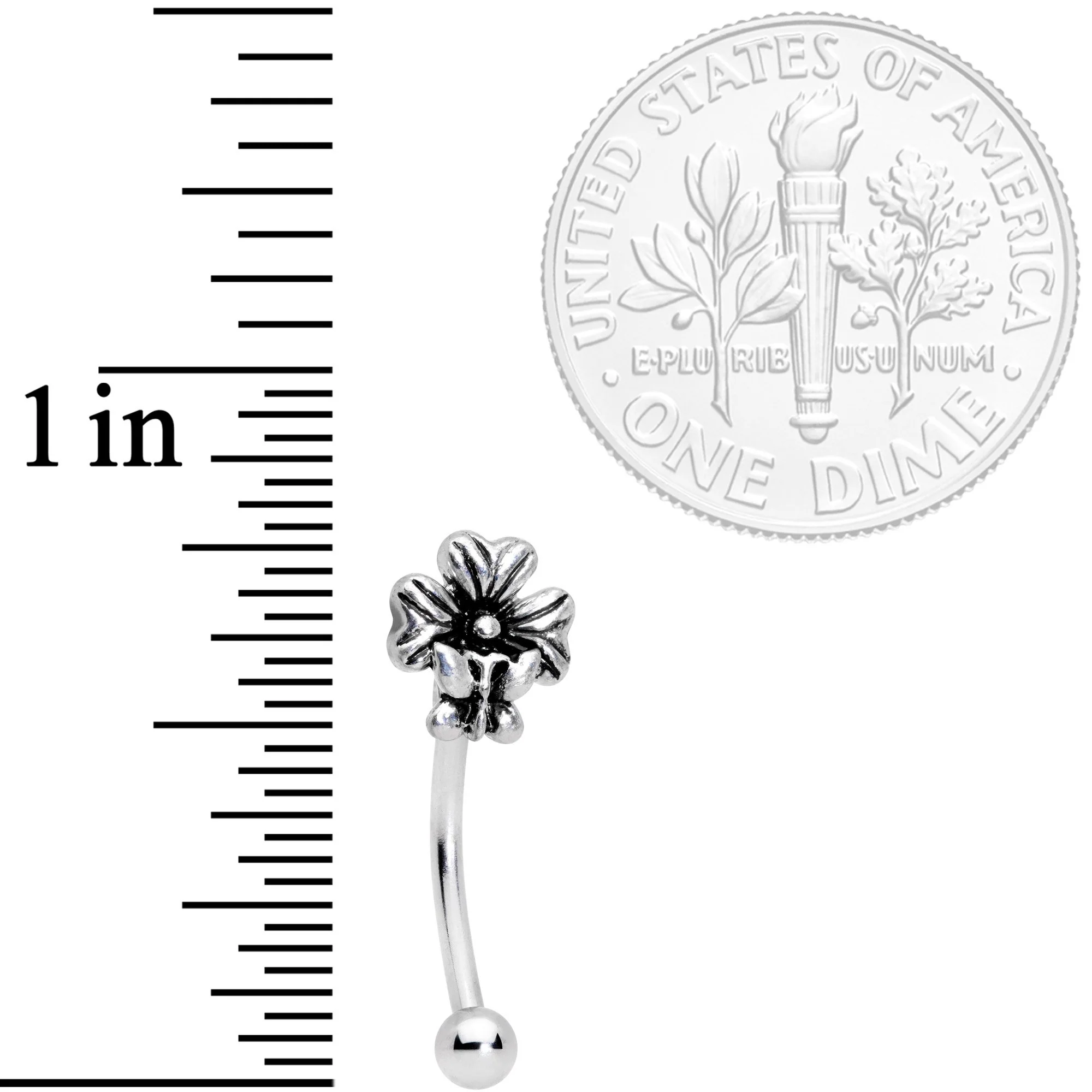 16G 3/8 Perching Butterfly Clover Curved Eyebrow Ring - Image 2