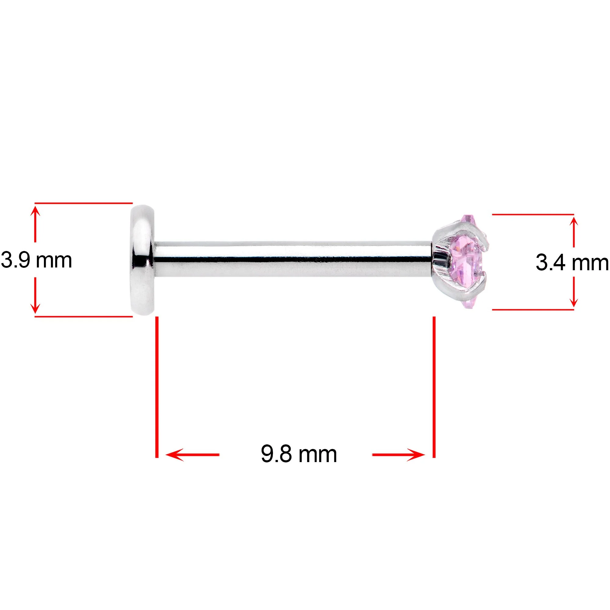 16G 3/8 Pink Aurora Blue CZ Gem Labret Tragus Set of 3 - Image 4