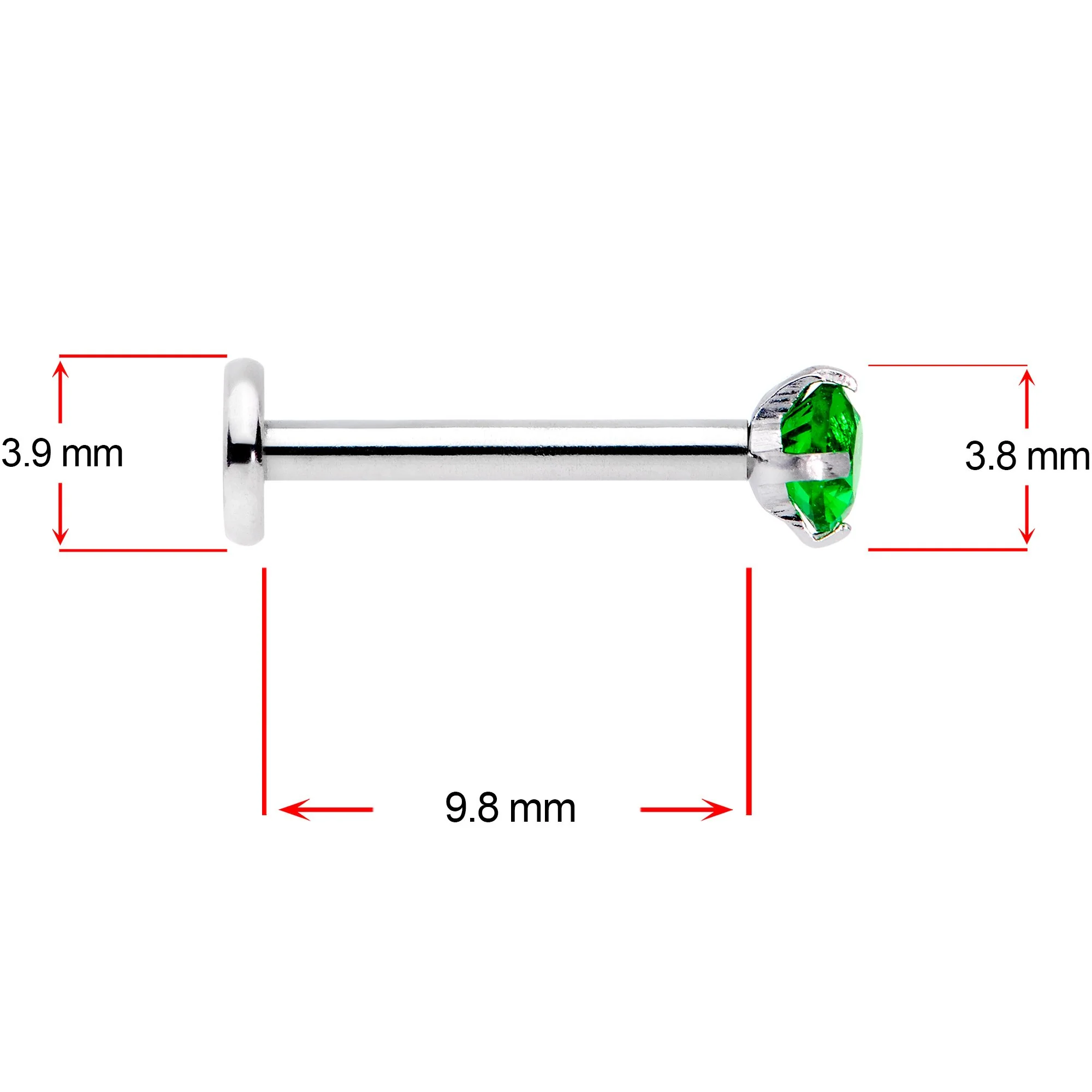 16G 3/8 Pink Aurora Green Round CZ Gem Labret Tragus Set of 3 - Image 4