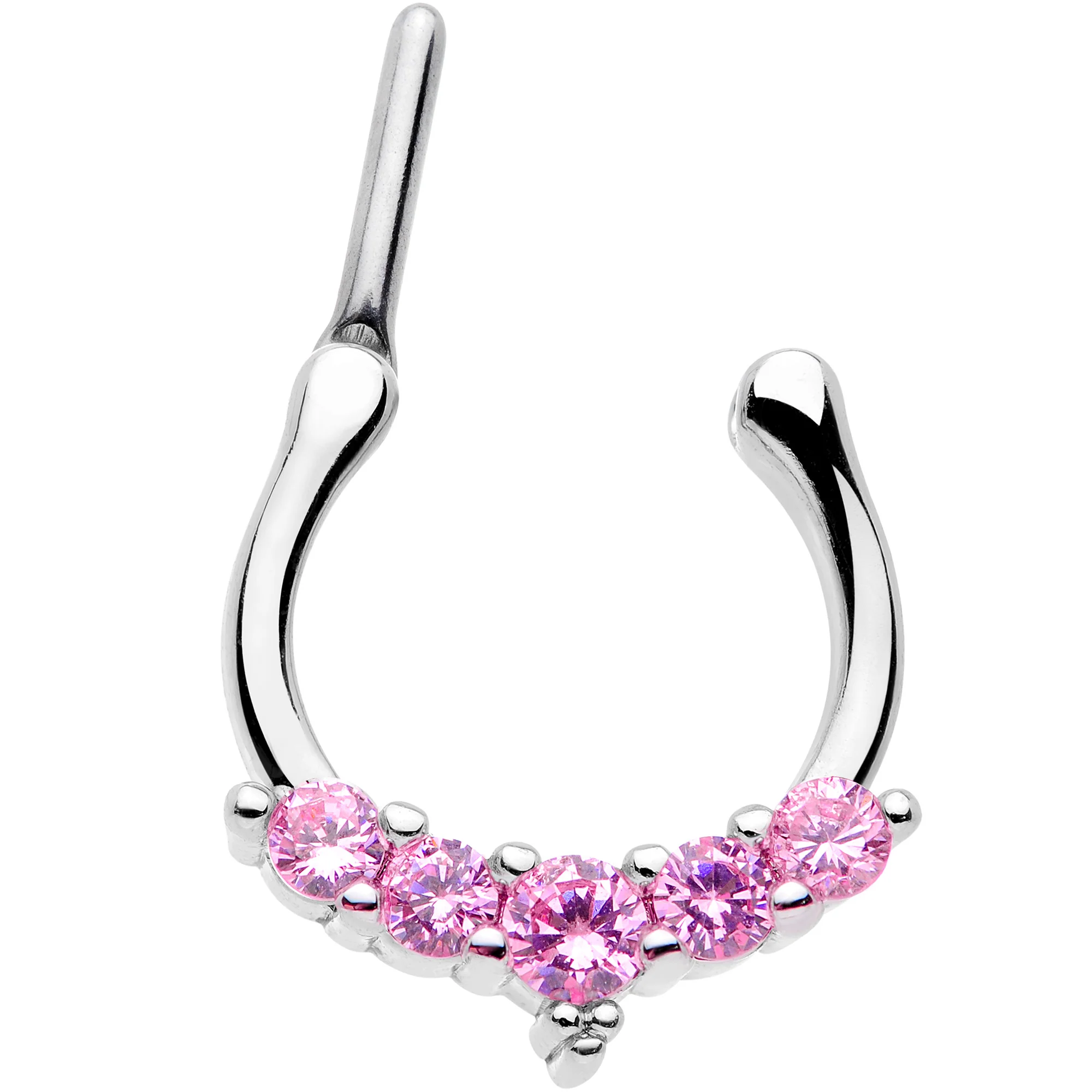 16G 3/8 Pink CZ Gem Blaze Cartilage Clicker - Image 2