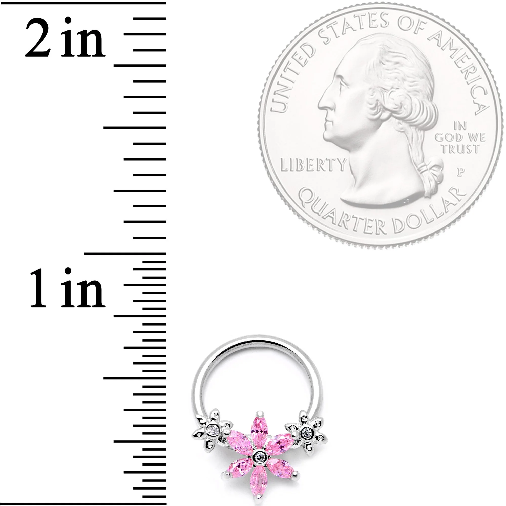 16G 3/8 Pink CZ Gem Flower BCR Captive Ring - Image 2