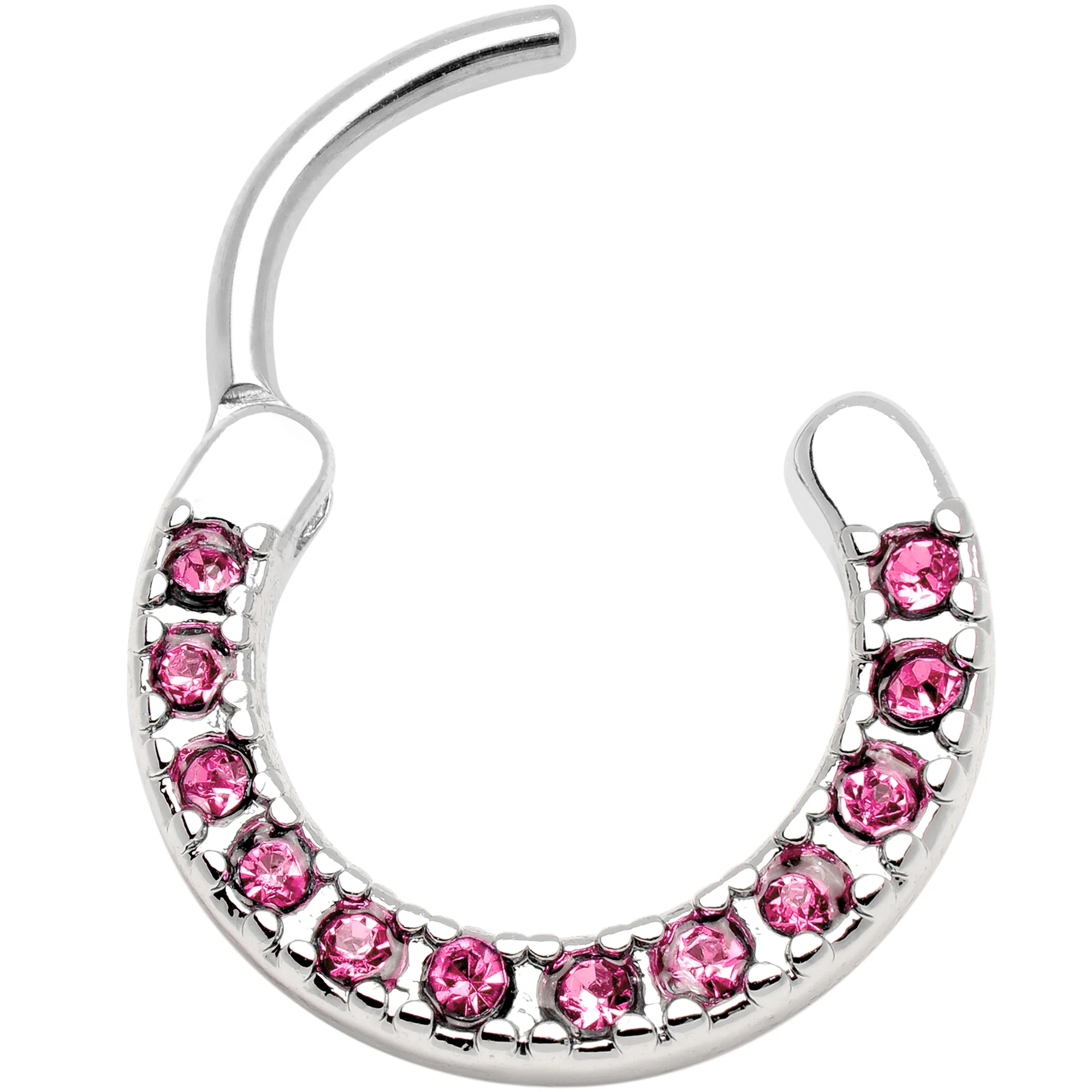 16G 3/8 Pink Gem Paved Septum Clicker - Image 2