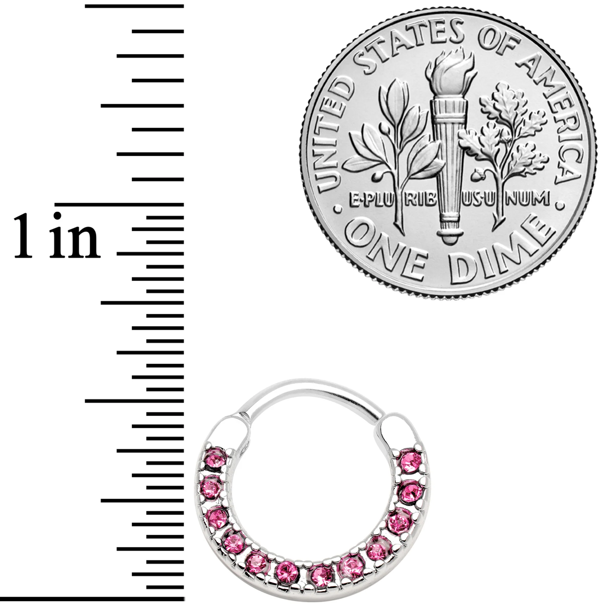 16G 3/8 Pink Gem Paved Septum Clicker - Image 3