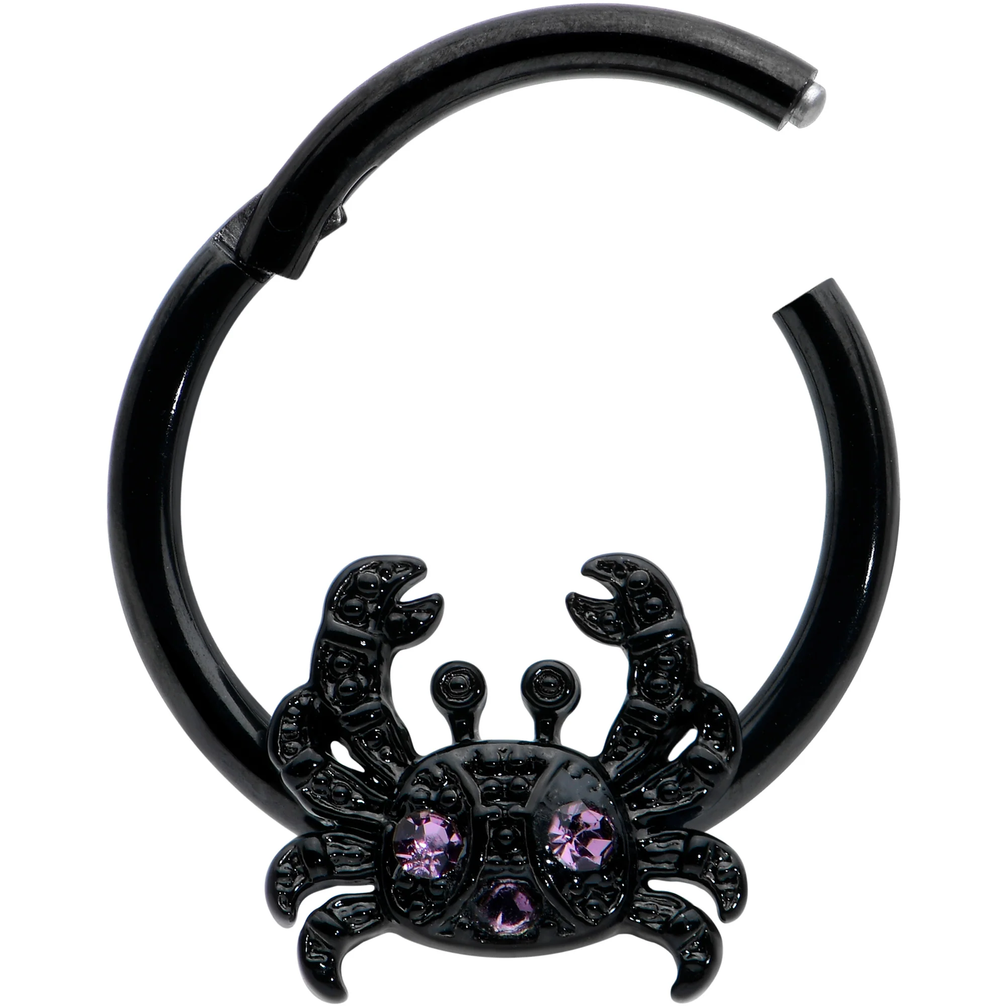 16G 3/8 Purple Gem Black Chic Crab Hinged Segment Ring - Image 2