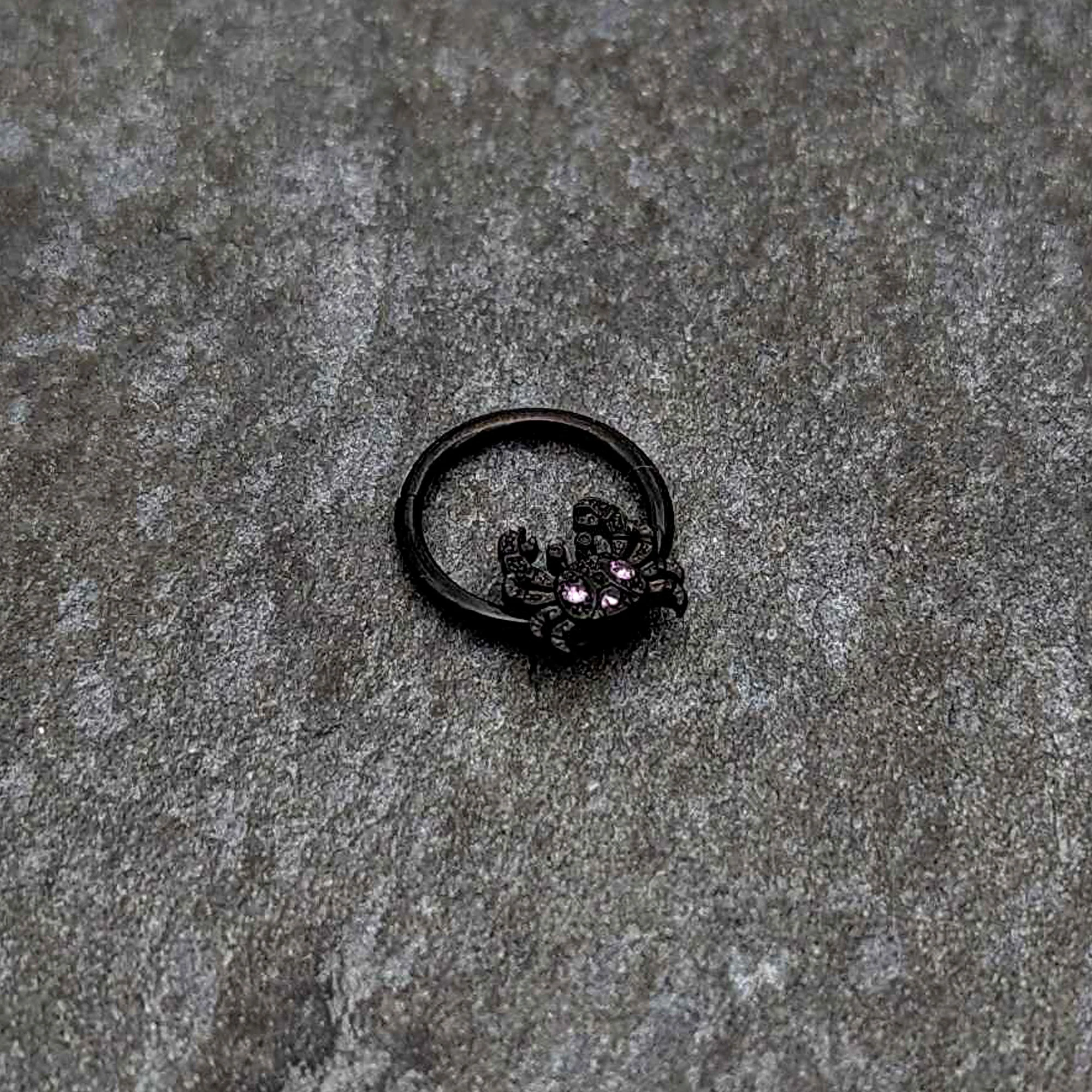 16G 3/8 Purple Gem Black Chic Crab Hinged Segment Ring - Image 4