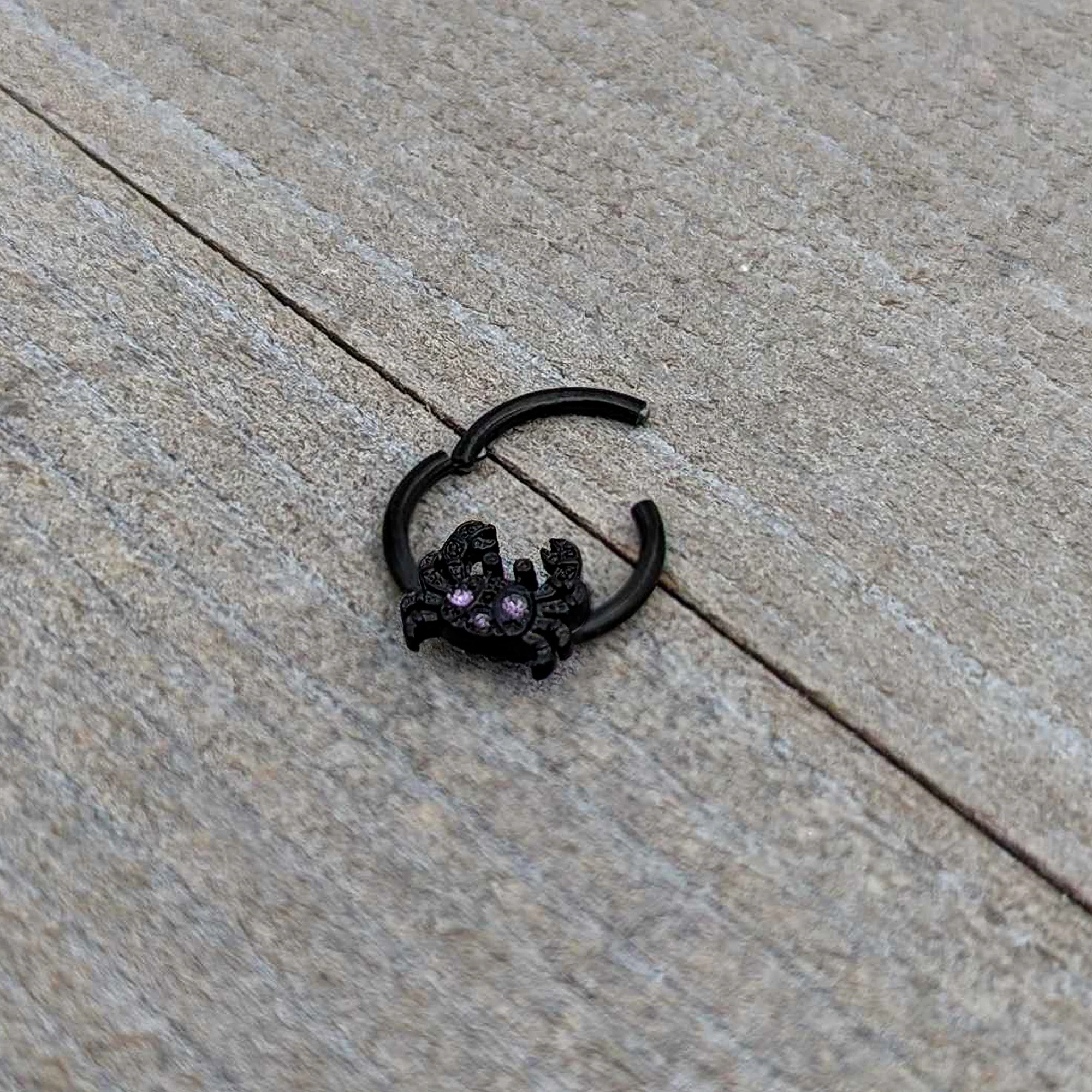 16G 3/8 Purple Gem Black Chic Crab Hinged Segment Ring - Image 7