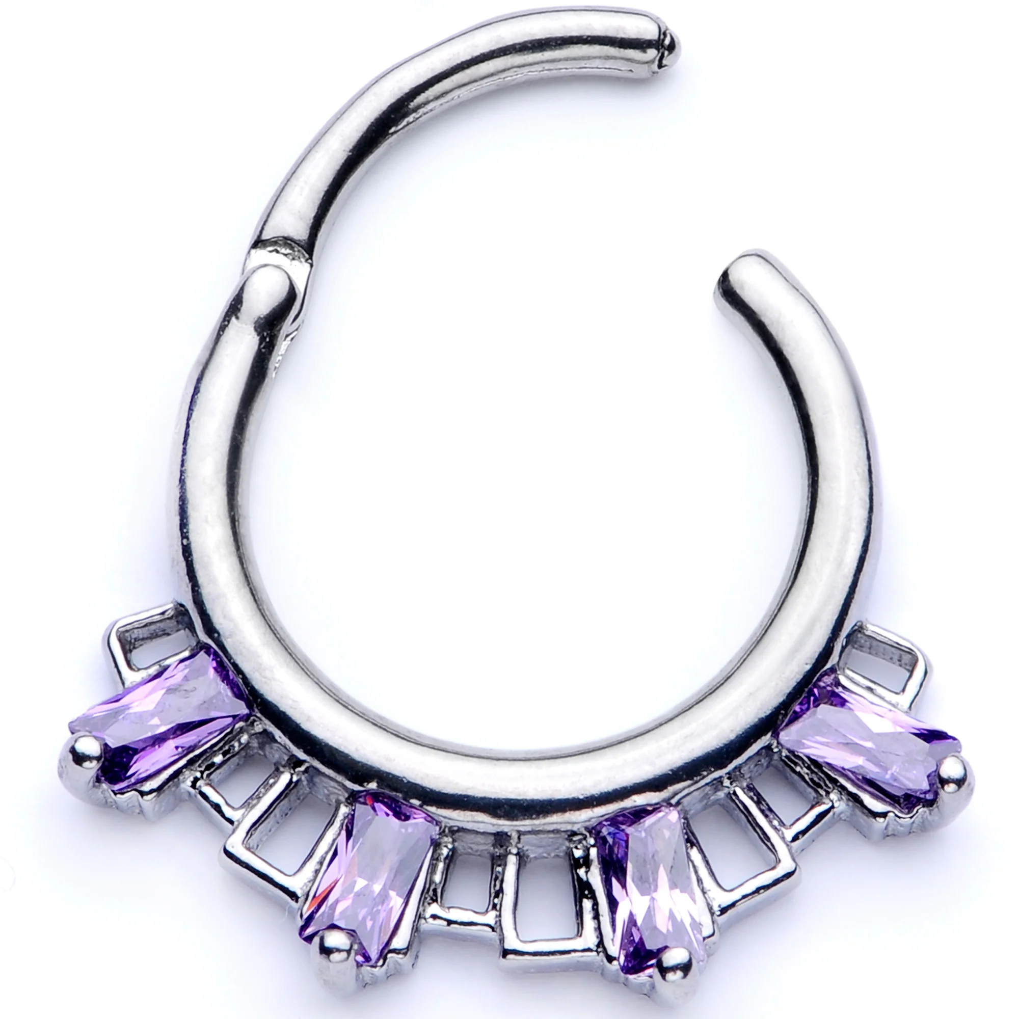 16G 3/8 Purple Gem Rectangle Septum Clicker - Image 3
