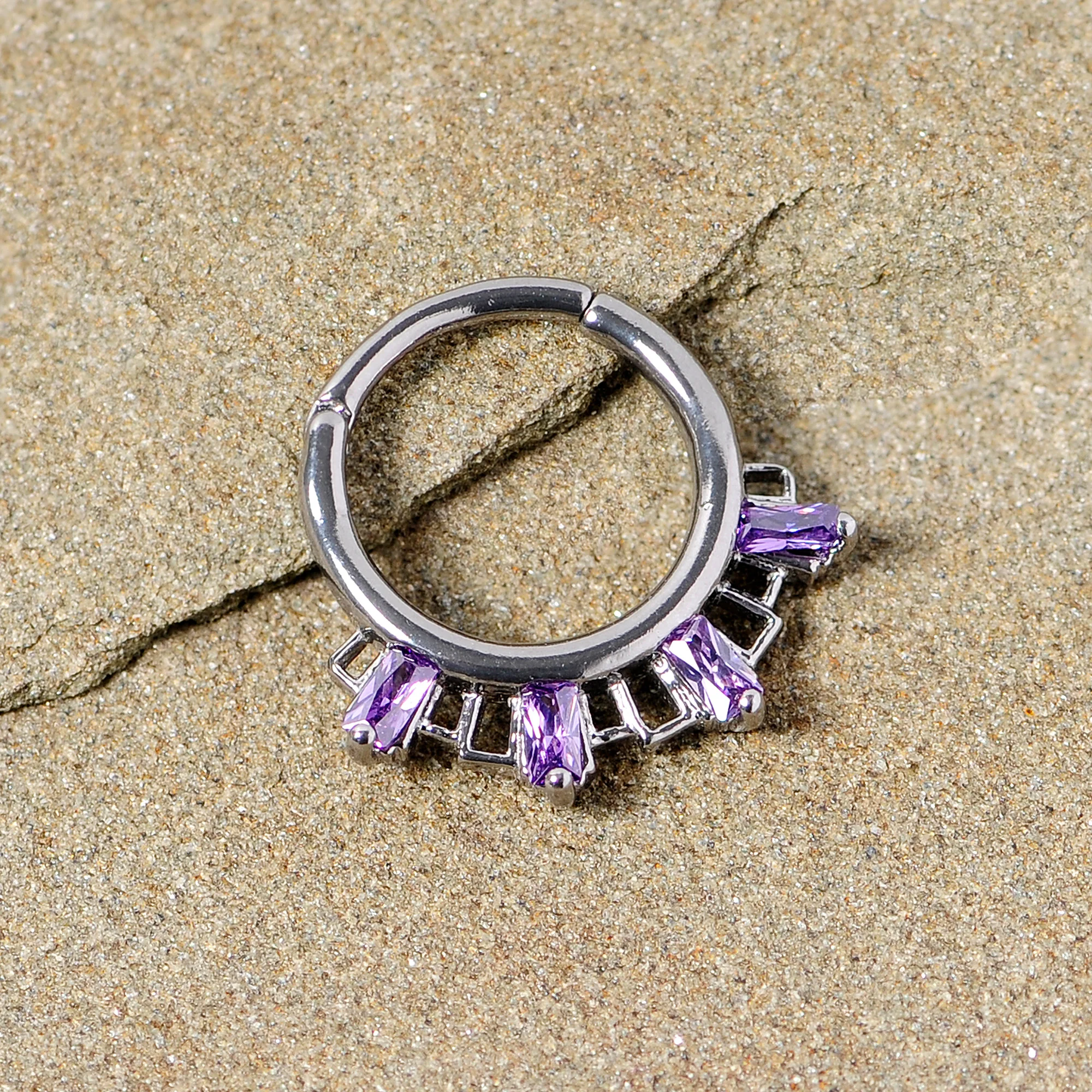16G 3/8 Purple Gem Rectangle Septum Clicker - Image 4