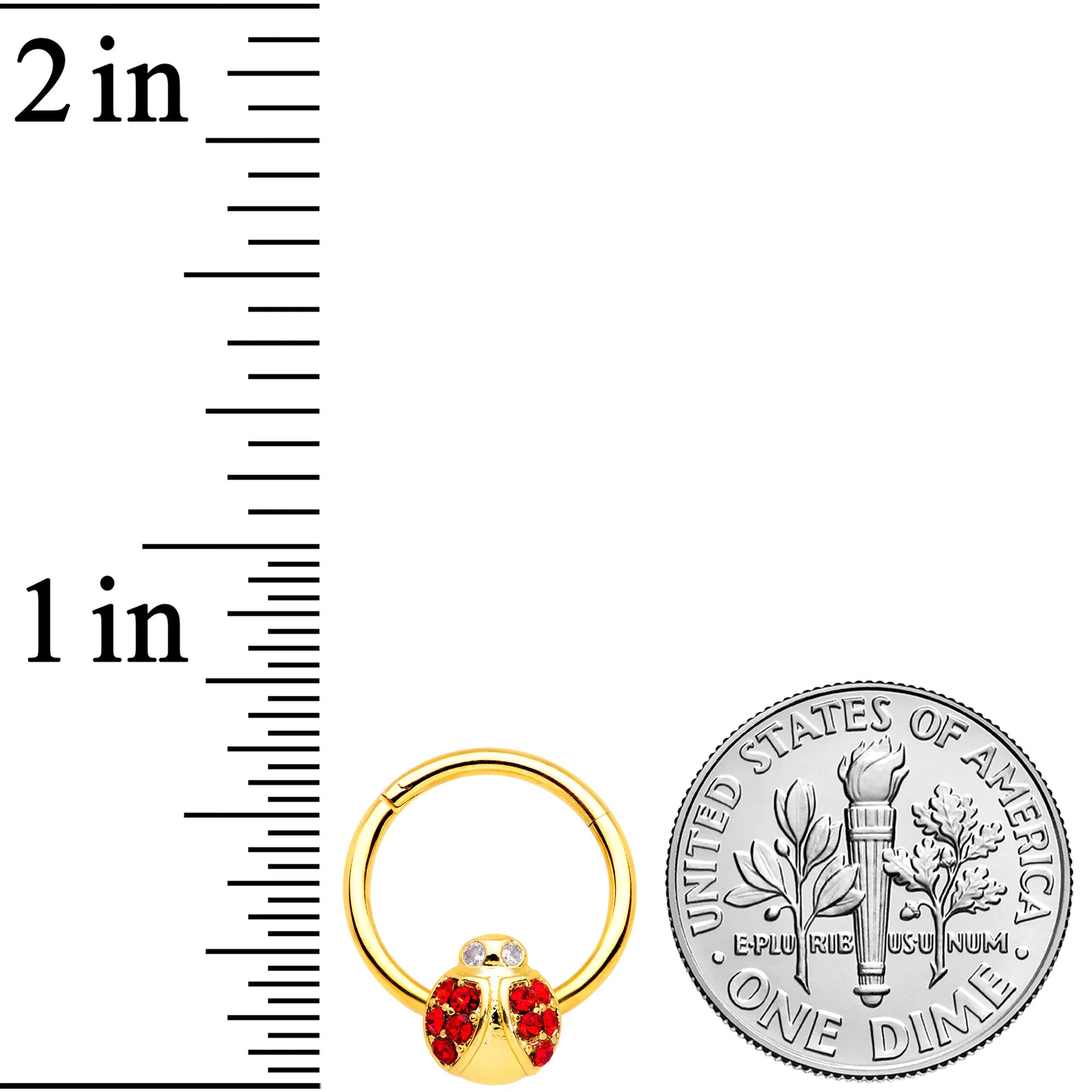 16G 3/8 Red Gem Gold Tone Ladybug Hinged Segment Ring - Image 3