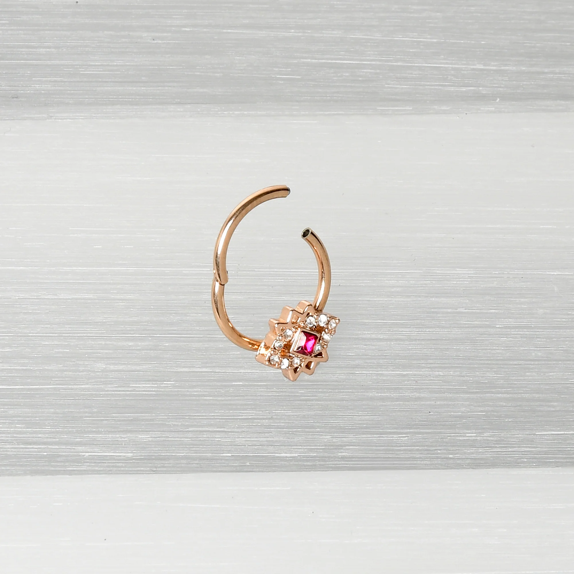 16G 3/8 Red Gem Rose Gold Tone Octogram Star Hinged Circular Ring - Image 6