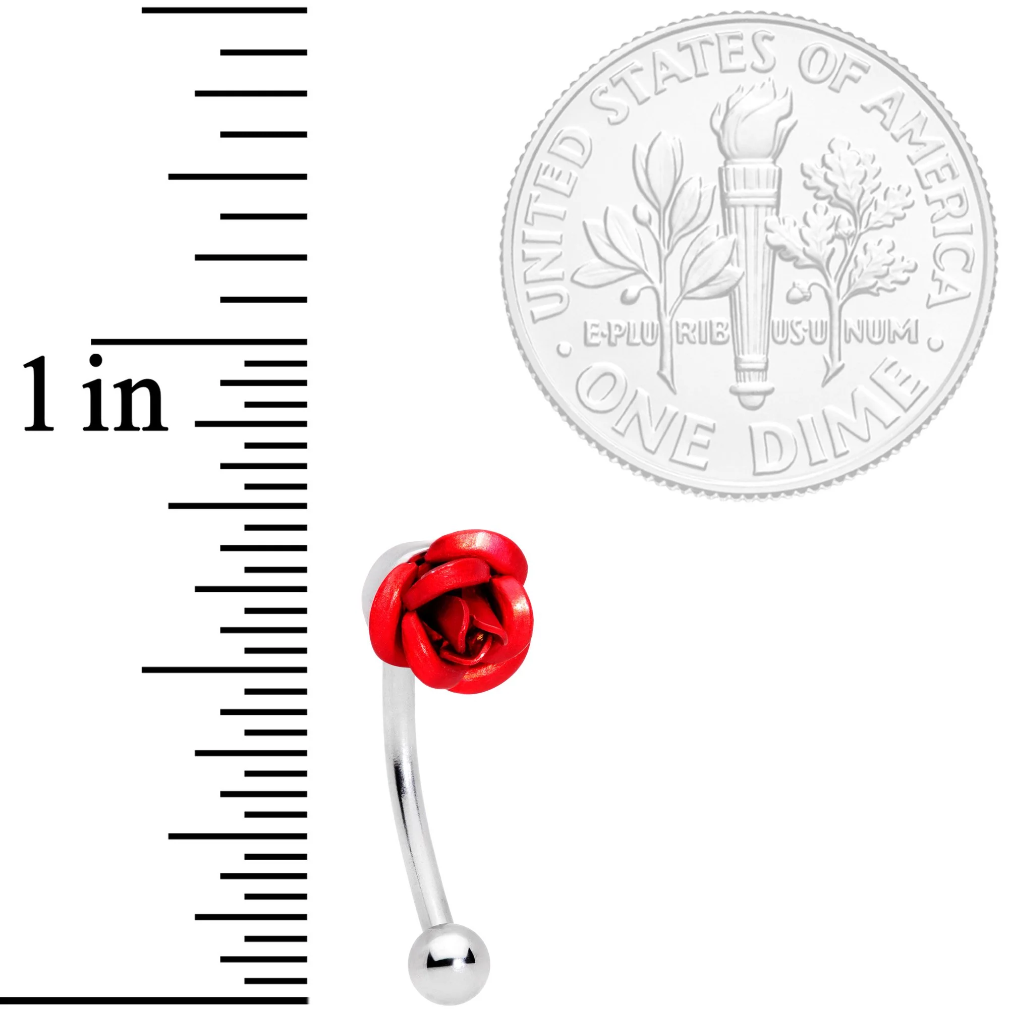16G 3/8 Romantic Red Rose Flower Curved Eyebrow Ring - Image 3
