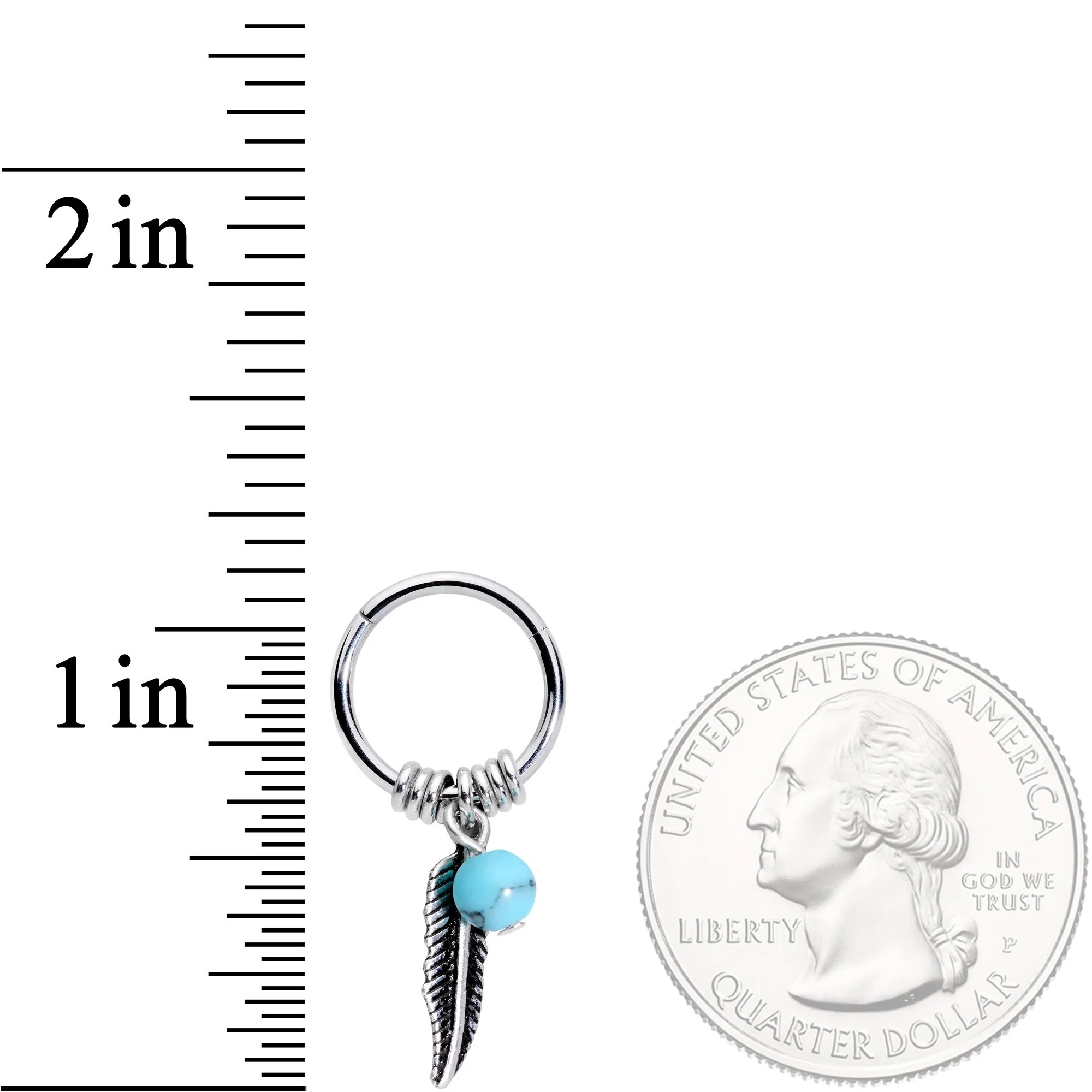 16G 3/8 Southwest Blue Bead Feather Hinged Dangle Segment Ring - Image 3