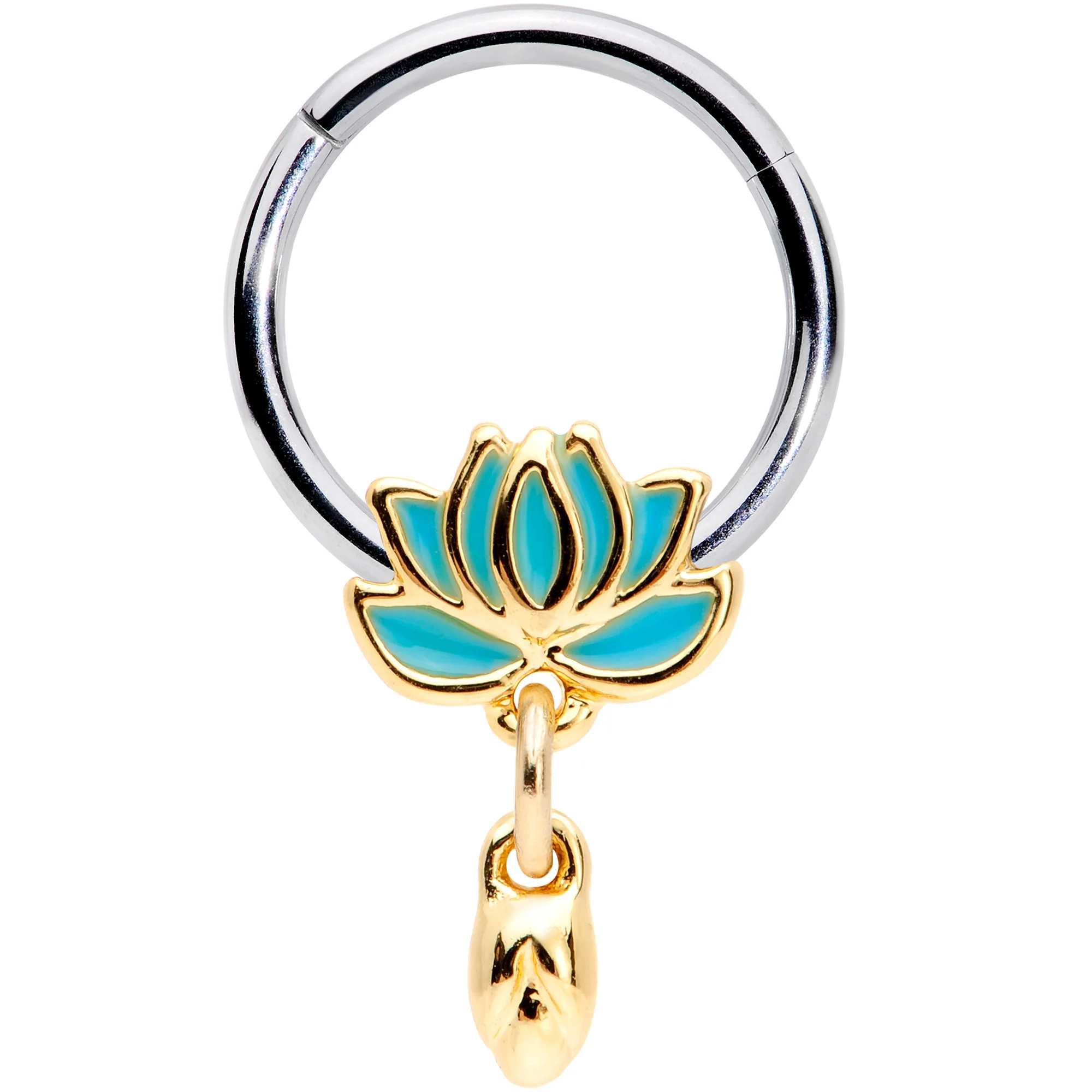16G 3/8 Southwestern Lotus Flower Dangle Hinged Segment Ring