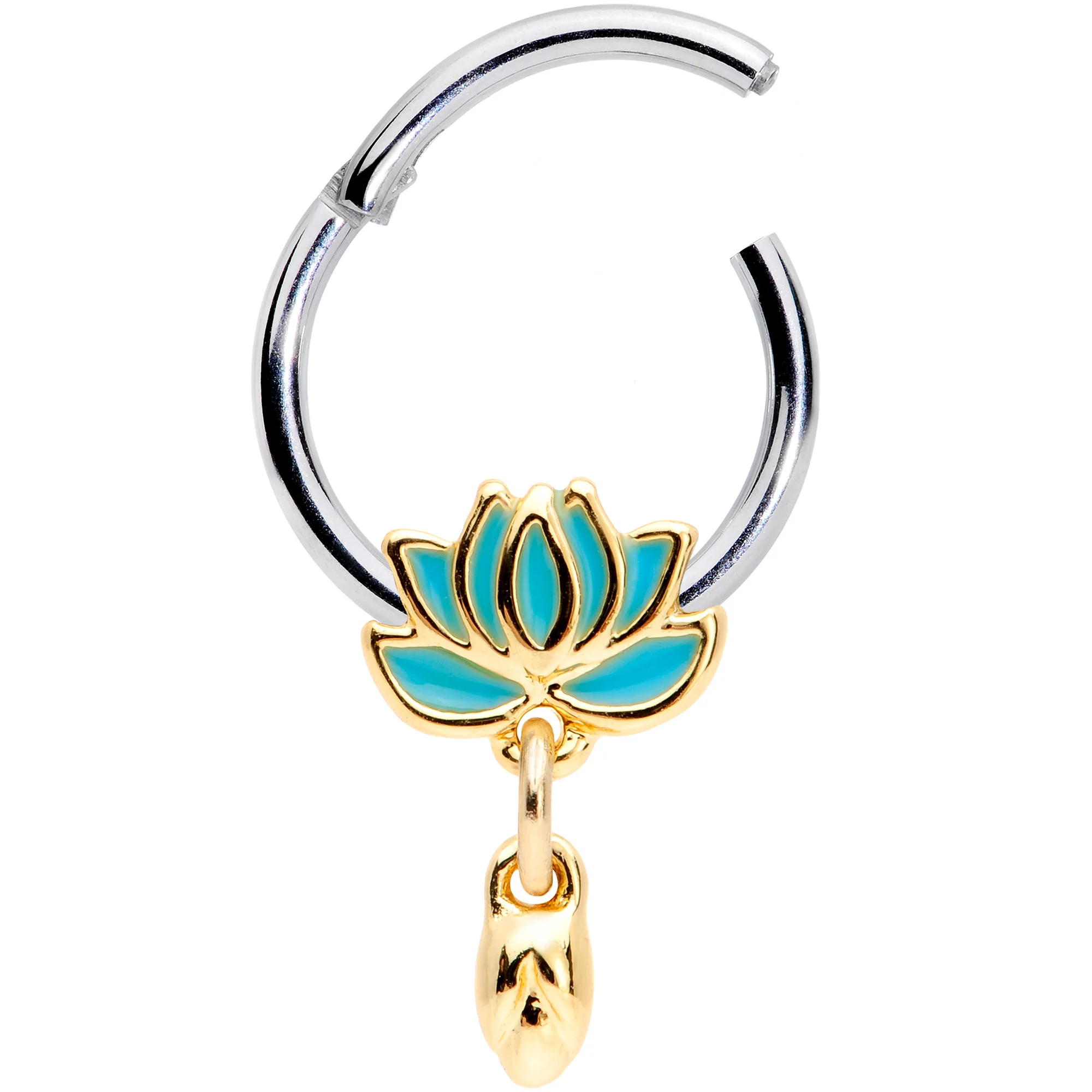 16G 3/8 Southwestern Lotus Flower Dangle Hinged Segment Ring - Image 2