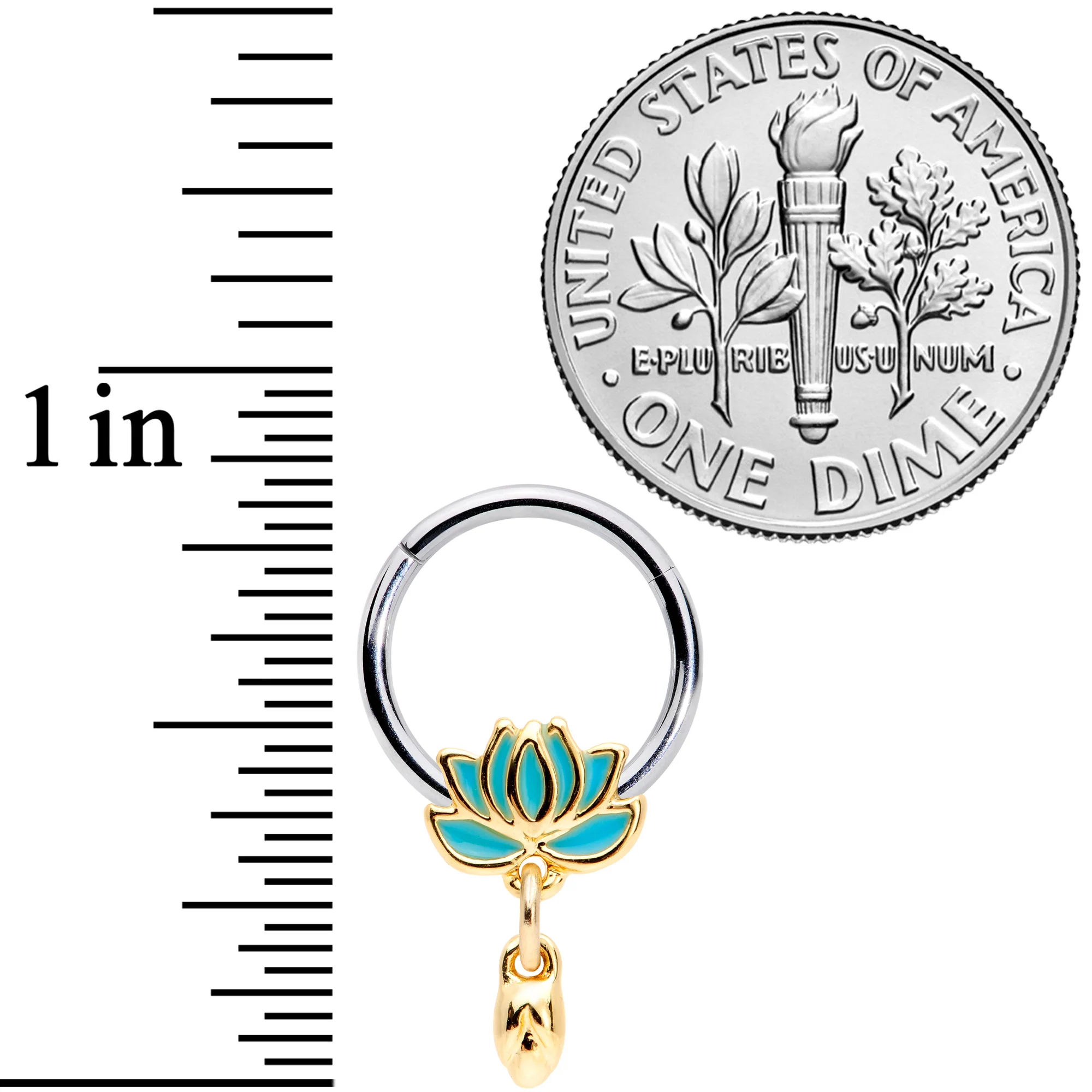16G 3/8 Southwestern Lotus Flower Dangle Hinged Segment Ring - Image 3