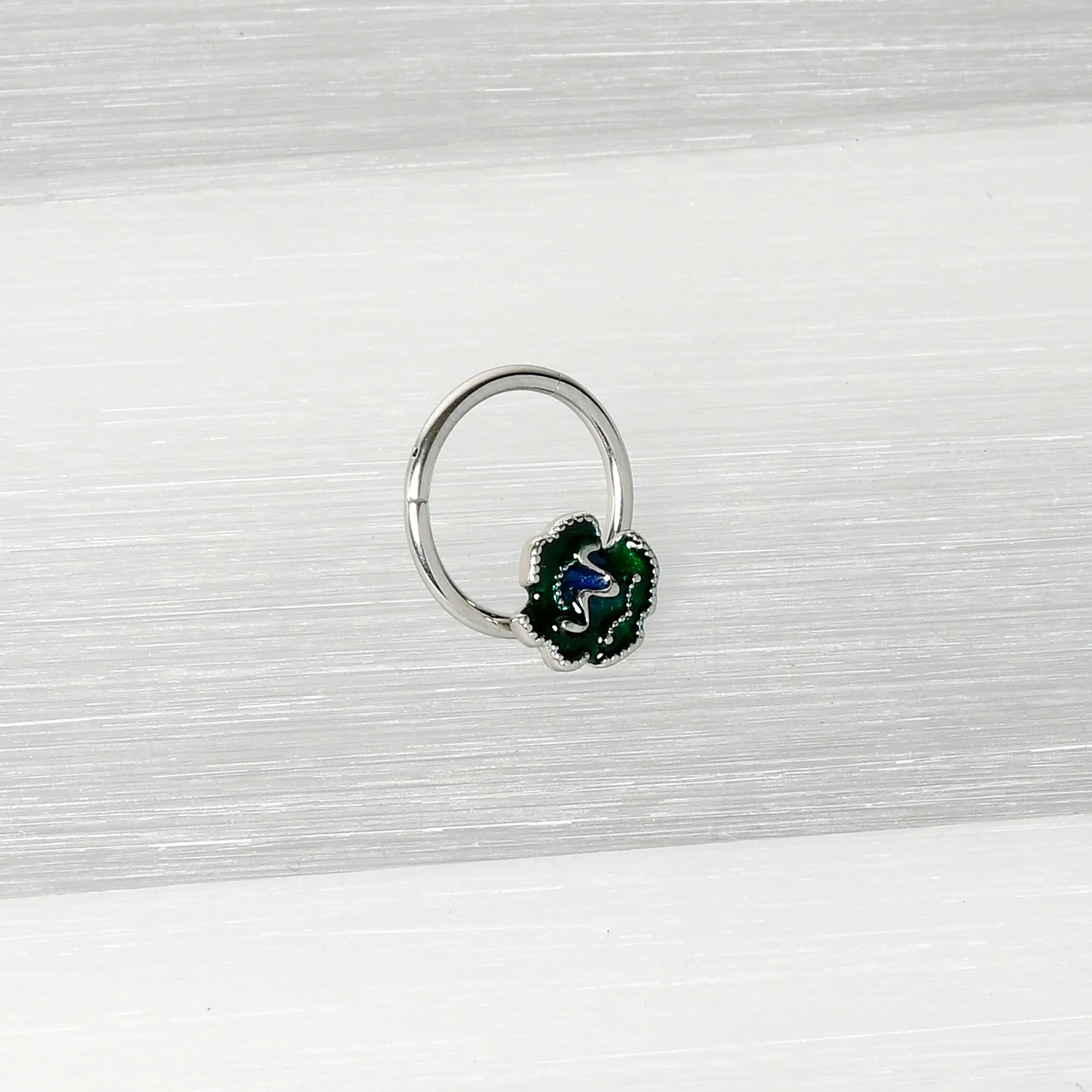 16G 3/8 Spring Flower Green Blue Hinged Segment Ring - Image 5