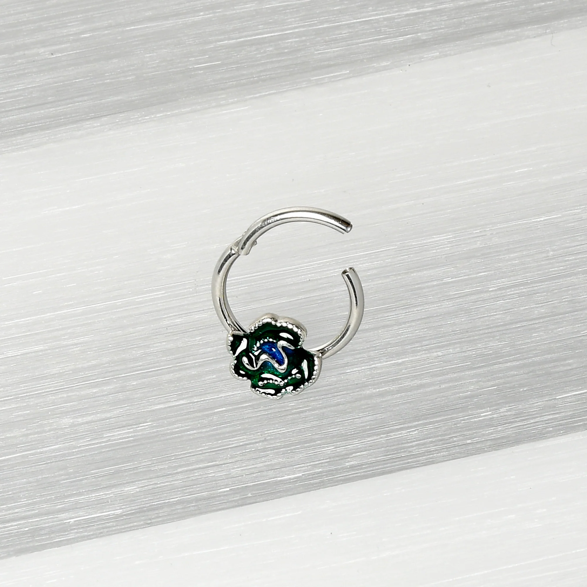 16G 3/8 Spring Flower Green Blue Hinged Segment Ring - Image 6