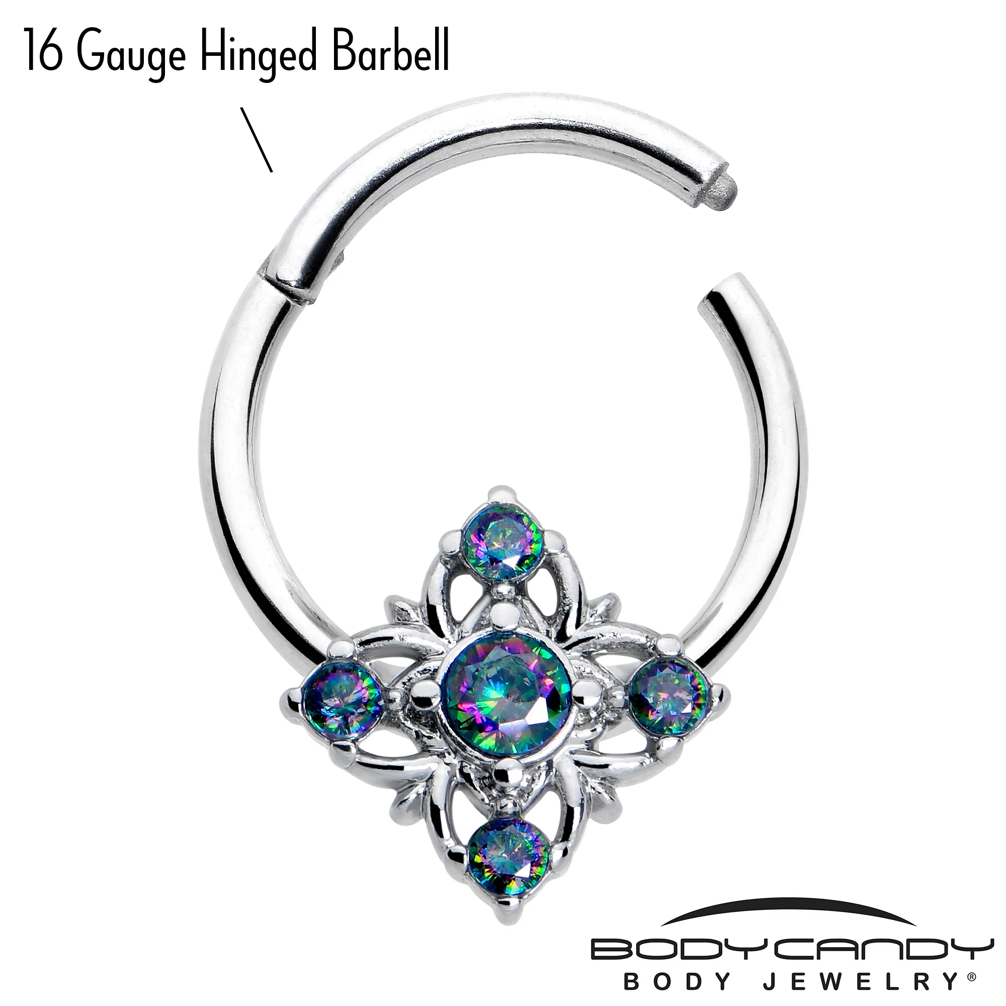 16G 3/8 Vitrail CZ Gem Beauty Cross Hinged Segment Ring - Image 2
