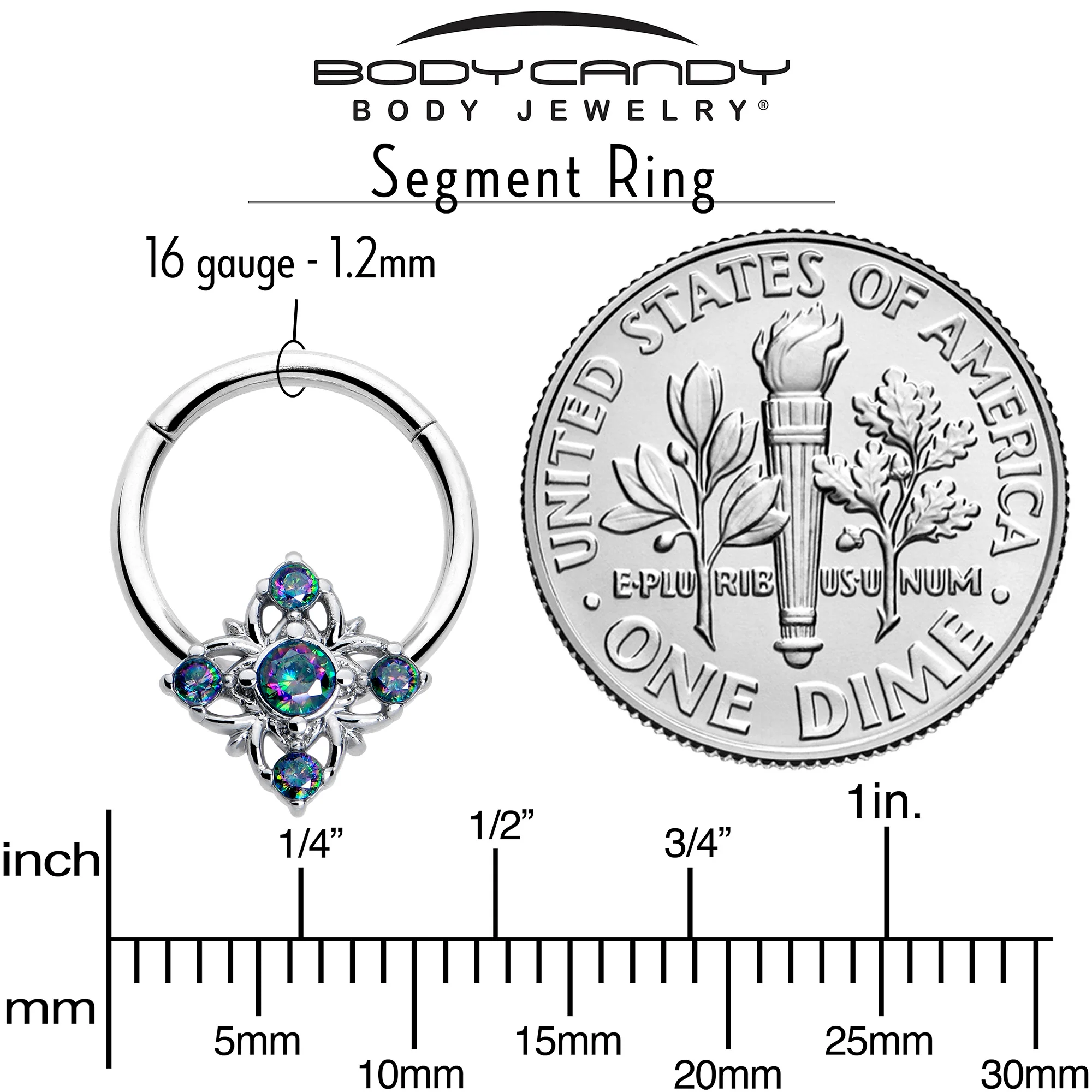 16G 3/8 Vitrail CZ Gem Beauty Cross Hinged Segment Ring - Image 3