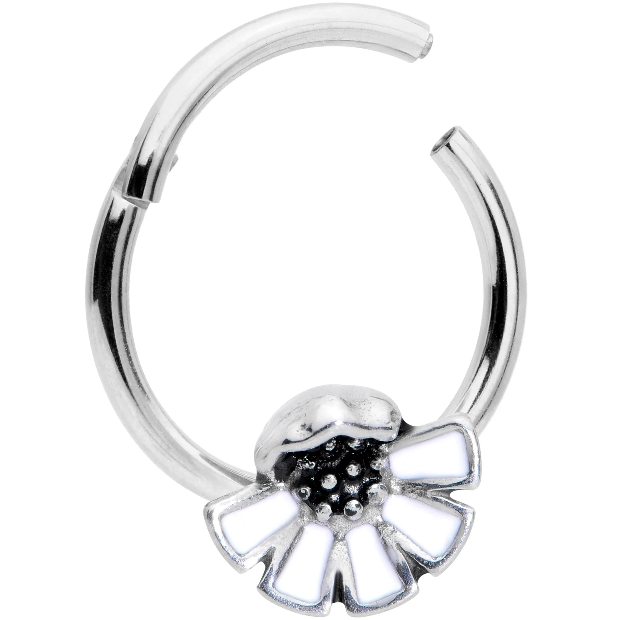 16G 3/8 White Blooming Blossom Hinged Segment Ring - Image 2