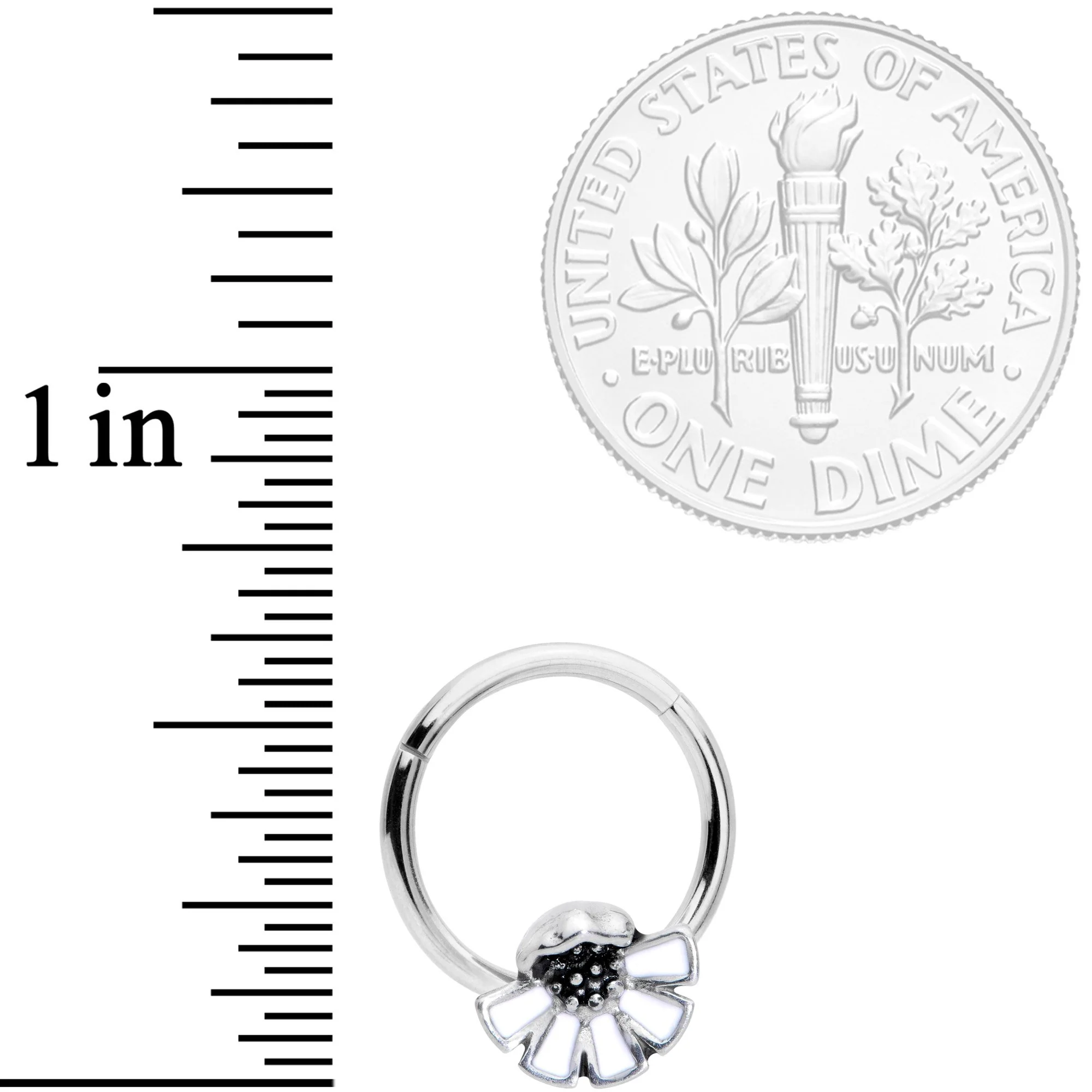 16G 3/8 White Blooming Blossom Hinged Segment Ring - Image 3