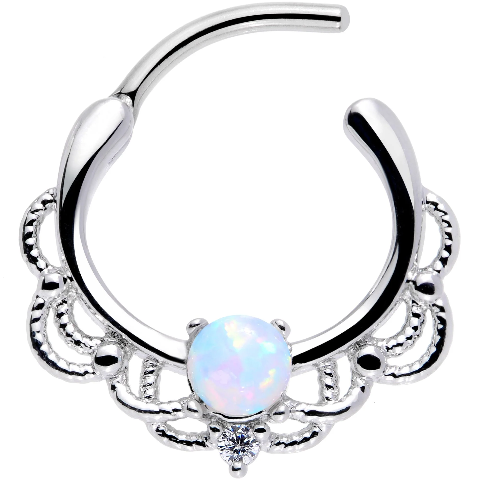 16G 3/8 White Faux Opal Life of the Party Septum Clicker - Image 2