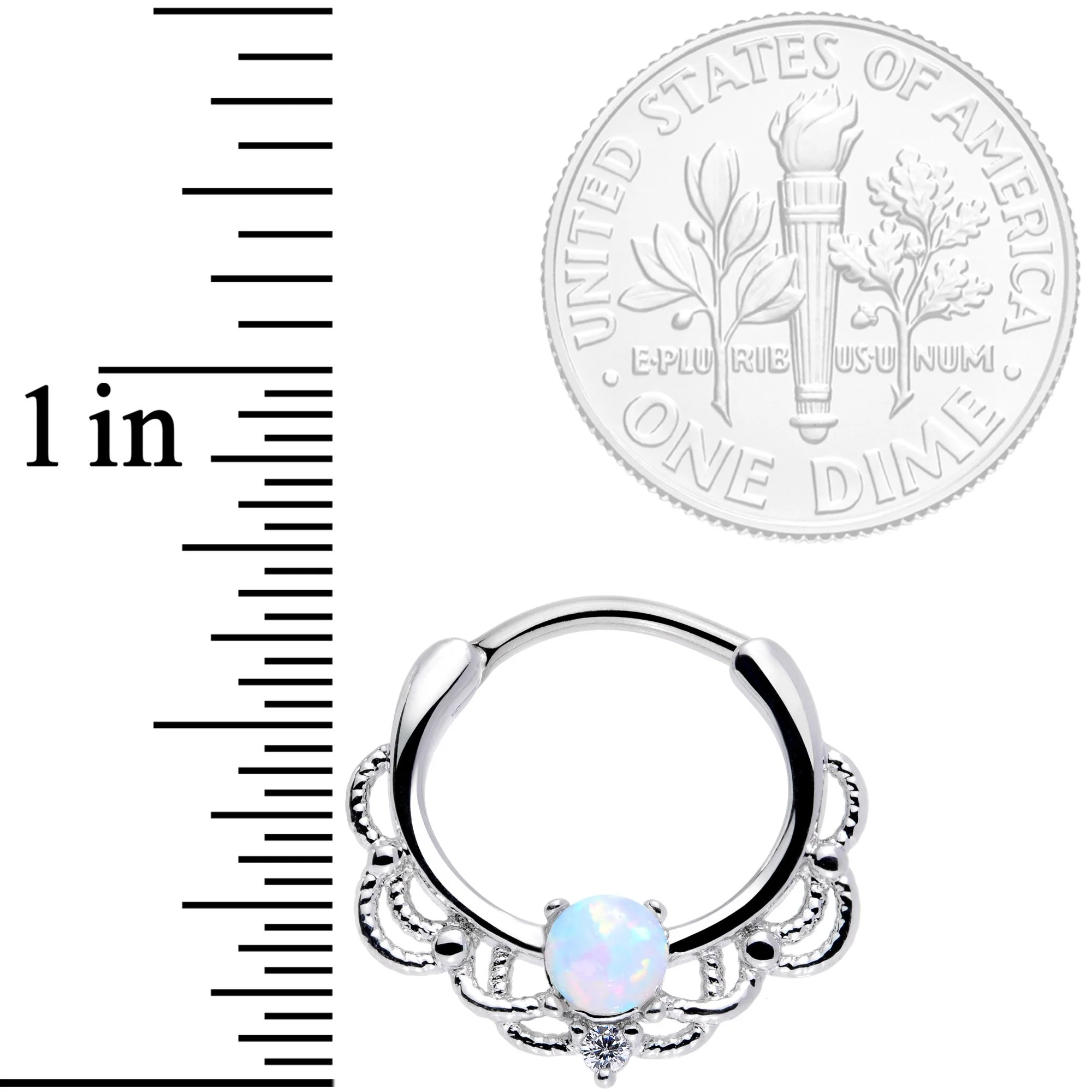 16G 3/8 White Faux Opal Life of the Party Septum Clicker - Image 3