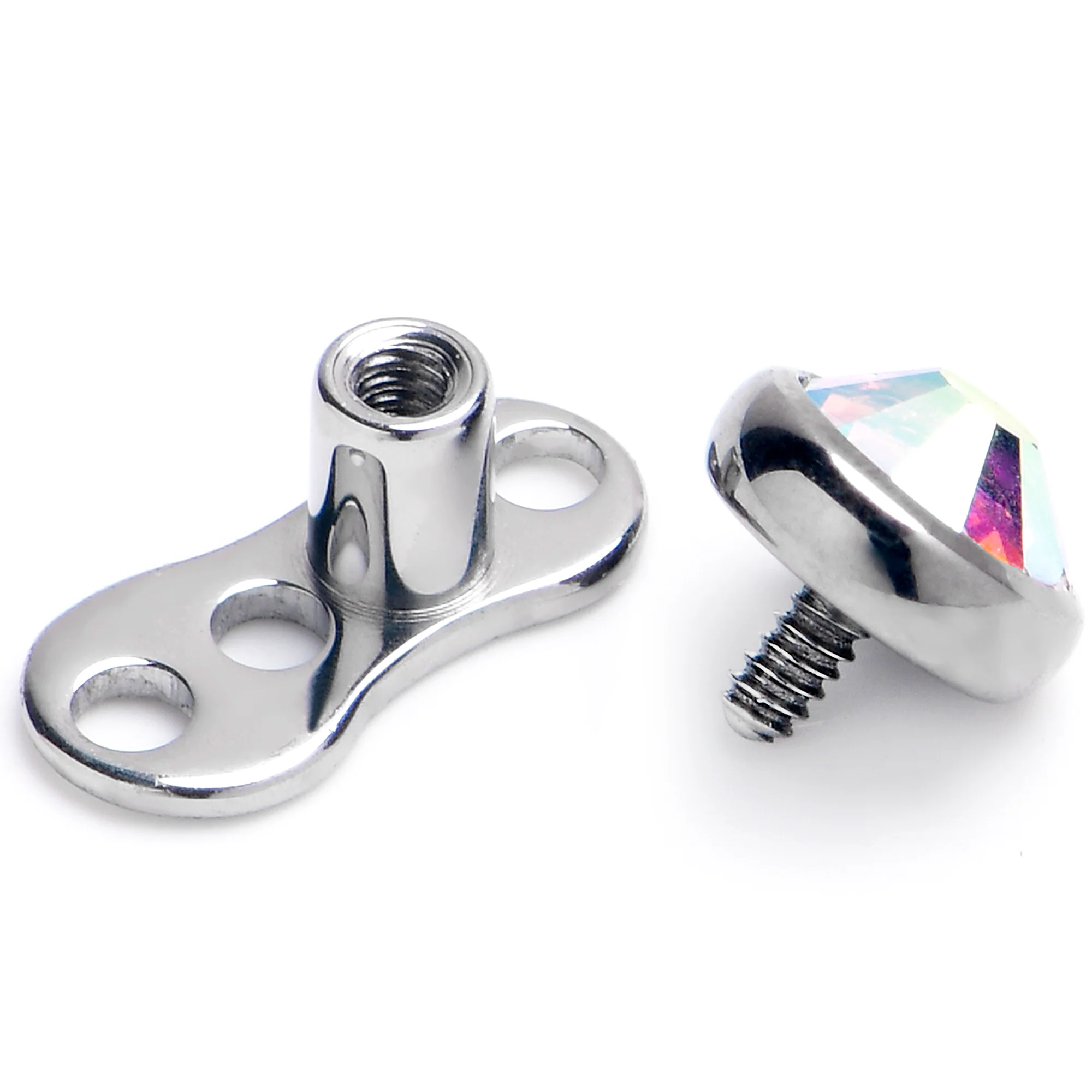 16G 4mm Aurora Gem Bezel Top 3 Hole Dermal Implant Grade Titanium Anchor Base - Image 2