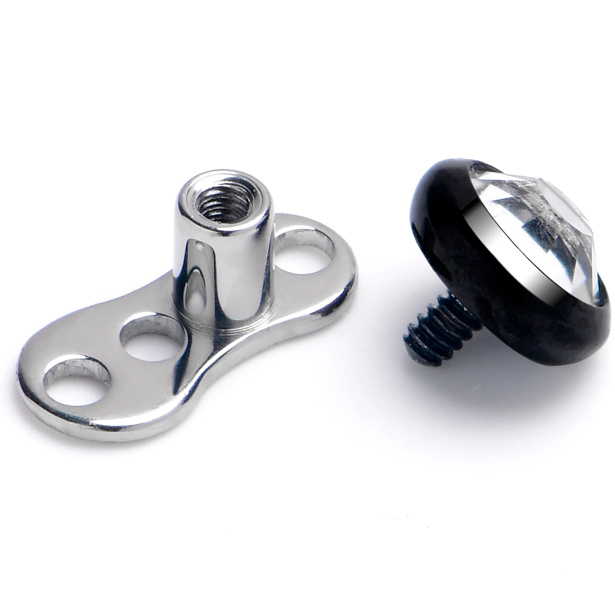 16G 4mm Gem Bezel Black Top 3 Hole Dermal Implant Grade Titanium Anchor Base - Image 2