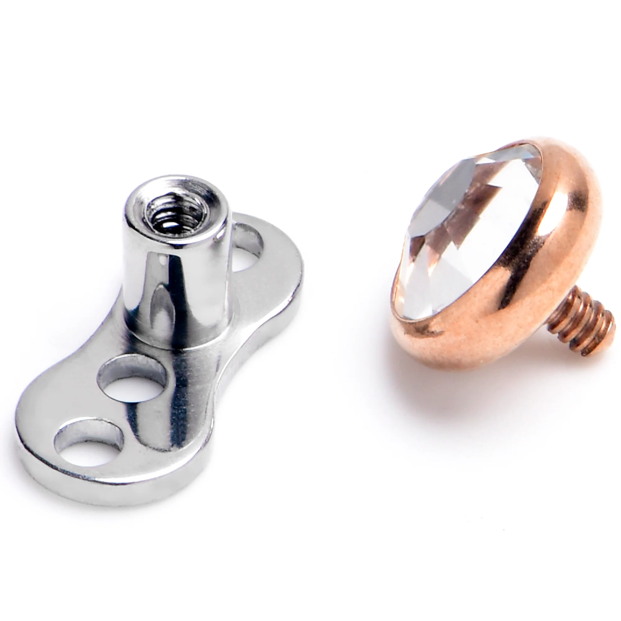 16G 4mm Gem Bezel Rose Gold Top 3 Hole Dermal Implant Grade Titanium Anchor Base - Image 2