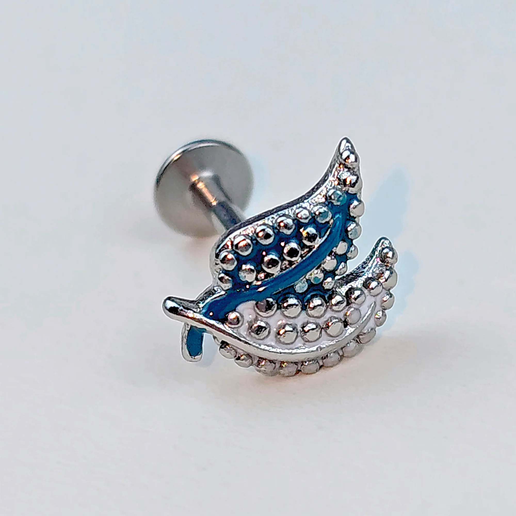 16G 5/15 Lovely Leaves Blue Labret Monroe Tragus
