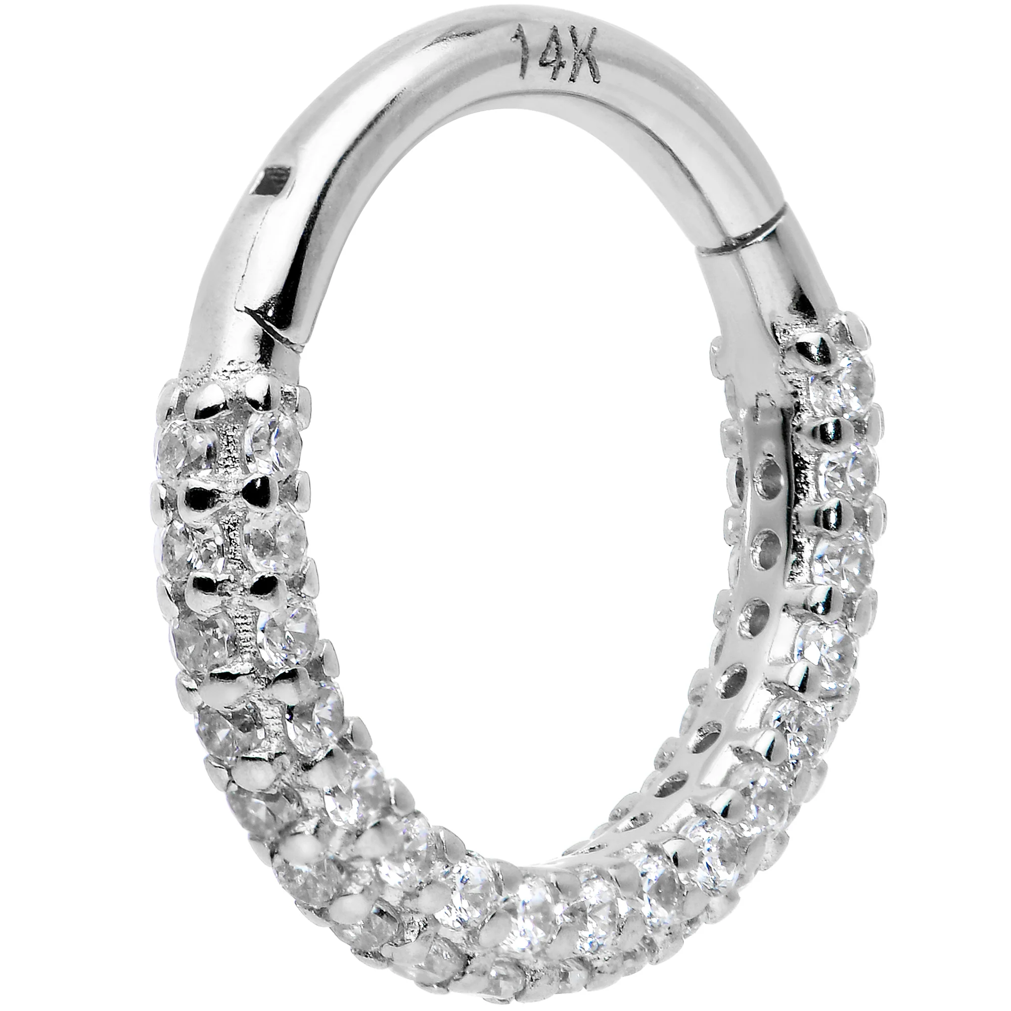 16G 5/16 14k White Gold CZ Paved Ultra Luxe Hinged Circular Segment Ring - Image 2