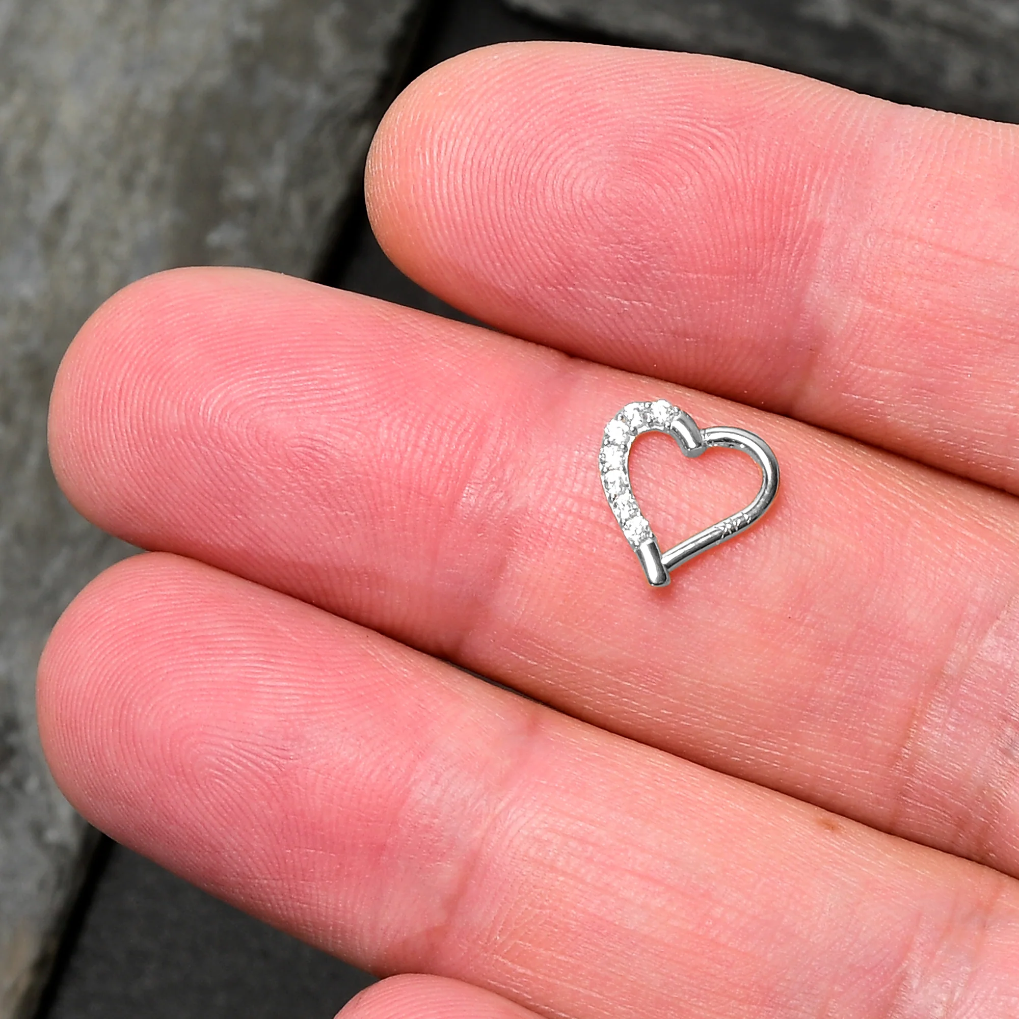 16G 5/16 14k White Gold CZ Paved Ultra Luxe Right Hinged Heart Segment Ring - Image 4