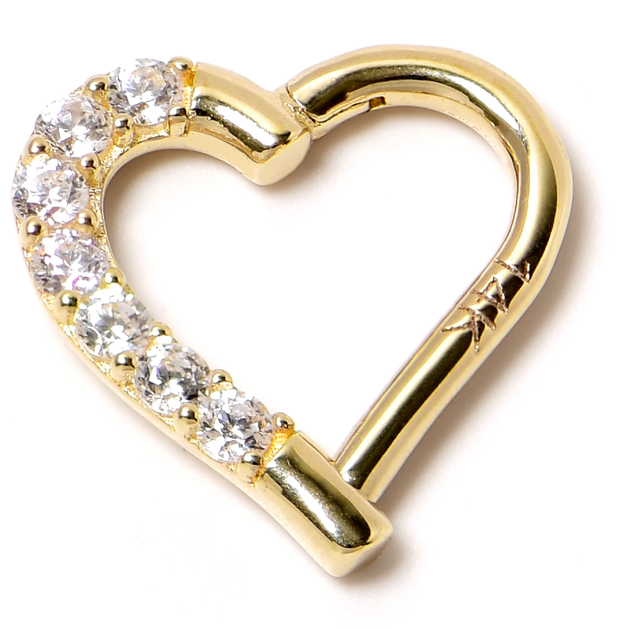 16G 5/16 14k Yellow Gold CZ Paved Ultra Luxe Right Hinged Heart Segment Ring - Image 6