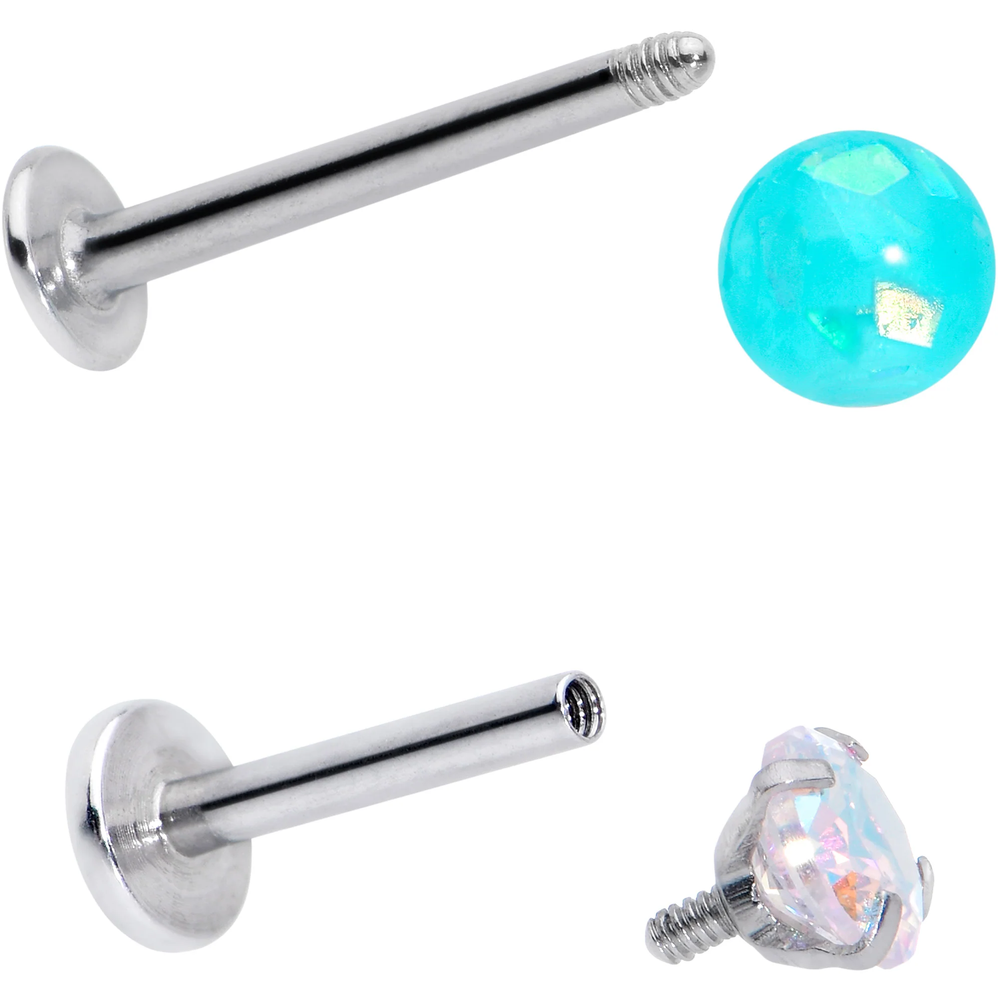 16G 5/16 3/8 Aurora Gem Green Faux Opal Labret Monroe Set of 4 - Image 4