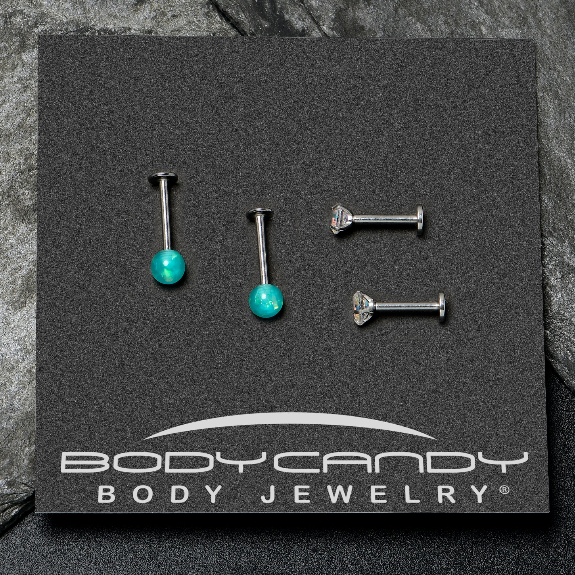 16G 5/16 3/8 Aurora Gem Green Faux Opal Labret Monroe Set of 4 - Image 7