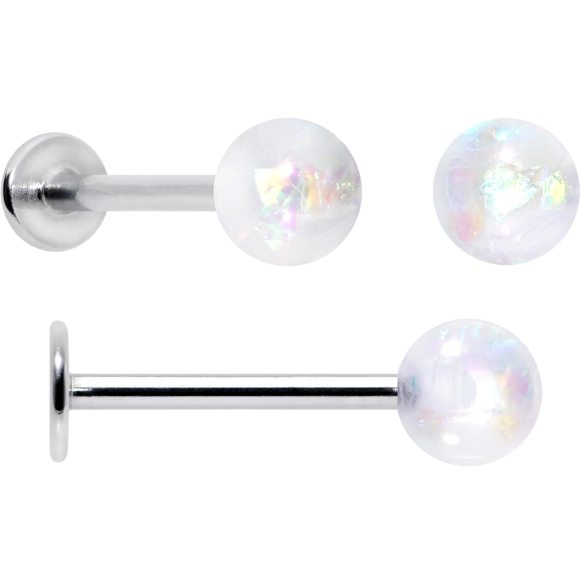 16G 5/16 3/8 Aurora Gem White Faux Opal Labret Monroe Set of 4 - Image 2