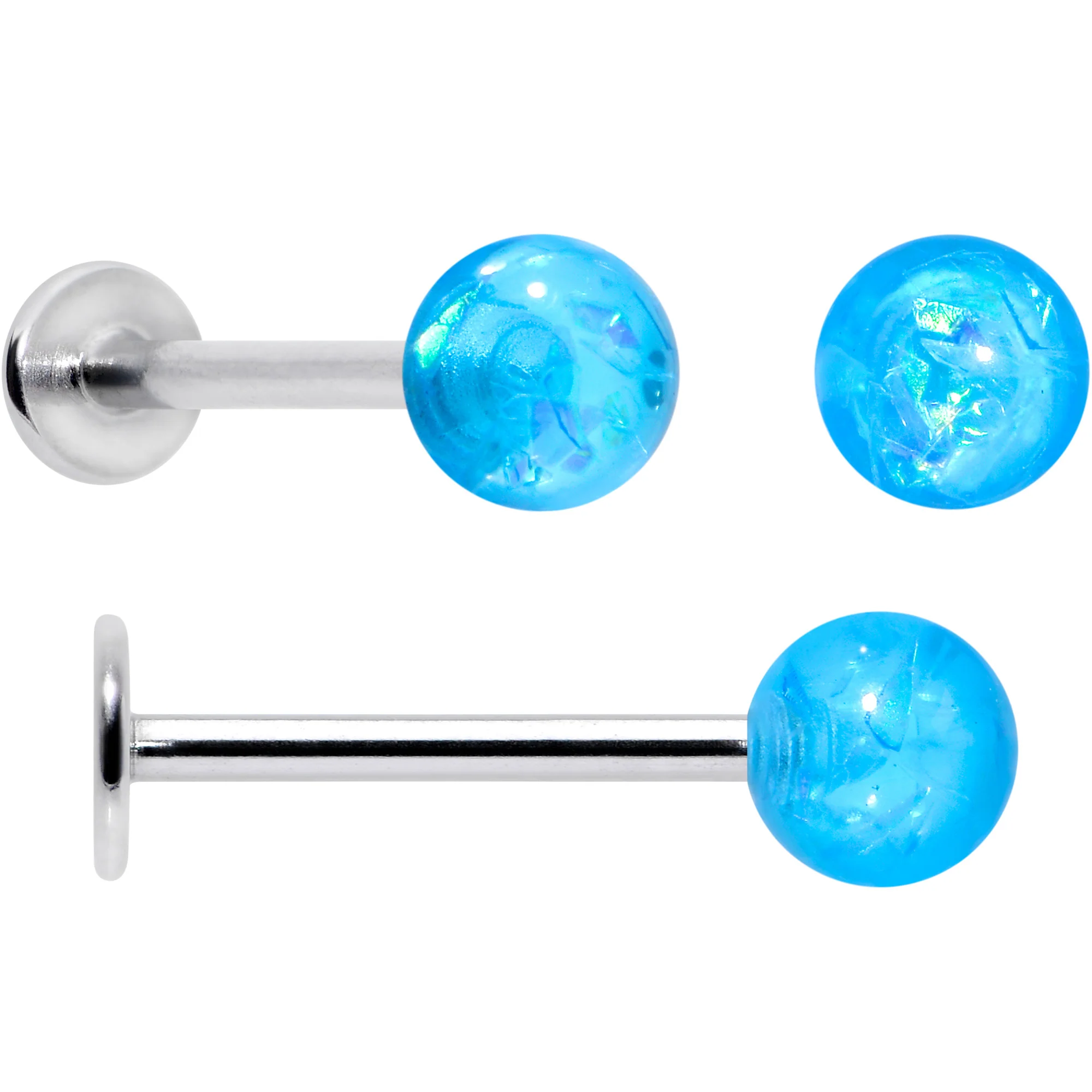 16G 5/16 3/8 Blue Gem Faux Opal Labret Monroe Tragus Set of 4 - Image 2