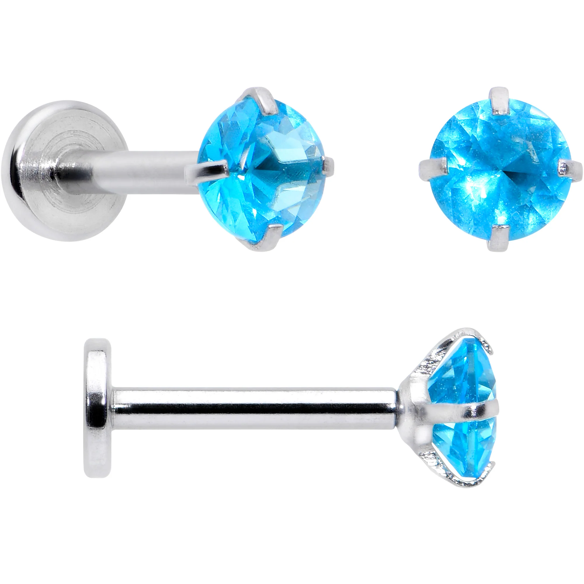 16G 5/16 3/8 Blue Gem Faux Opal Labret Monroe Tragus Set of 4 - Image 3