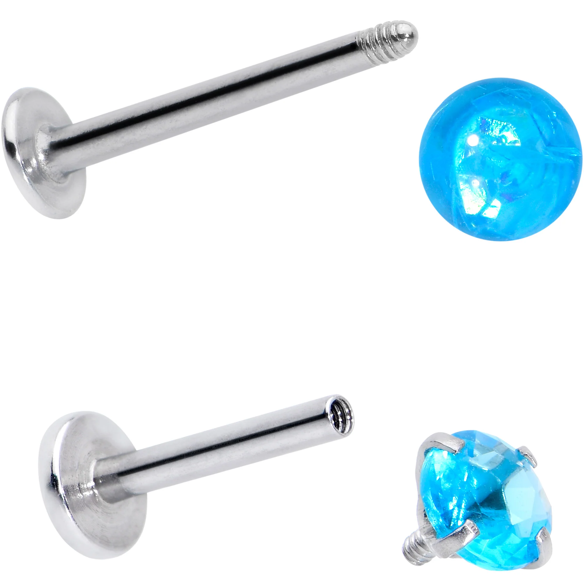 16G 5/16 3/8 Blue Gem Faux Opal Labret Monroe Tragus Set of 4 - Image 4