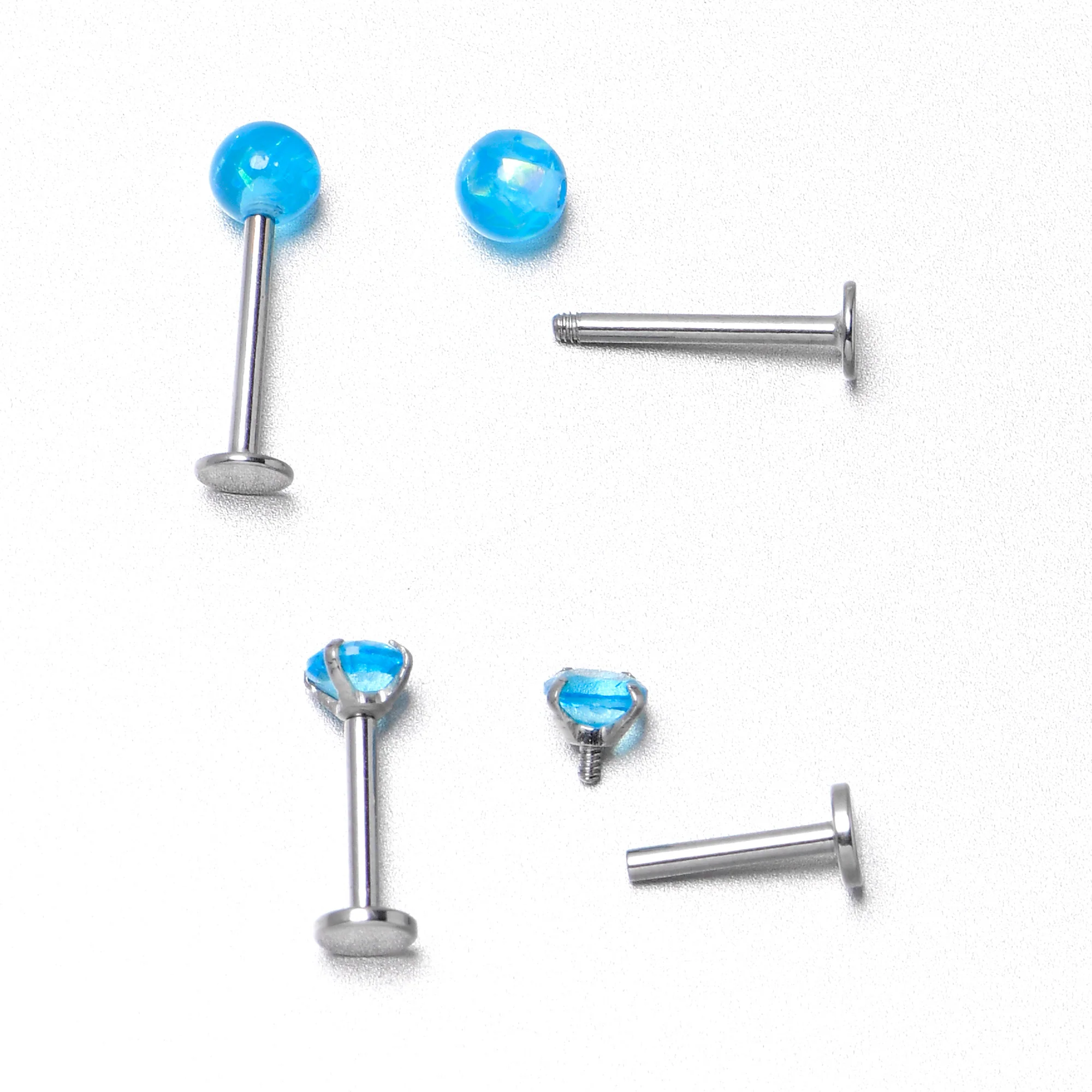 16G 5/16 3/8 Blue Gem Faux Opal Labret Monroe Tragus Set of 4 - Image 8